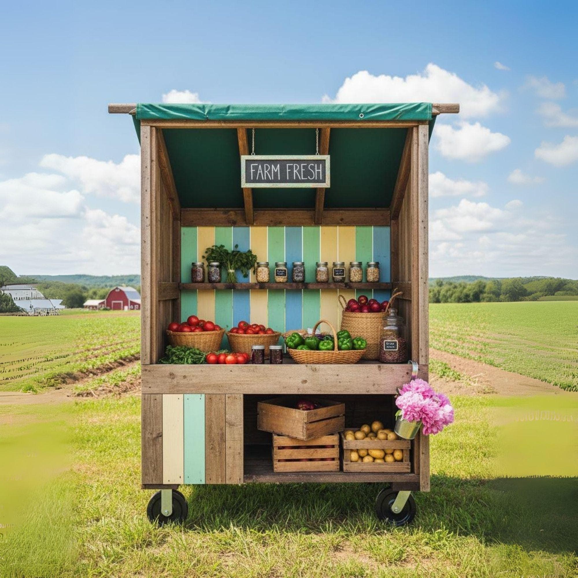Farmstand Plans | Mobile Flower Stand Cart | Farmers Market Display | Roadside Fruit & Vegetable Stands | Bakery Cart Plans - view 2