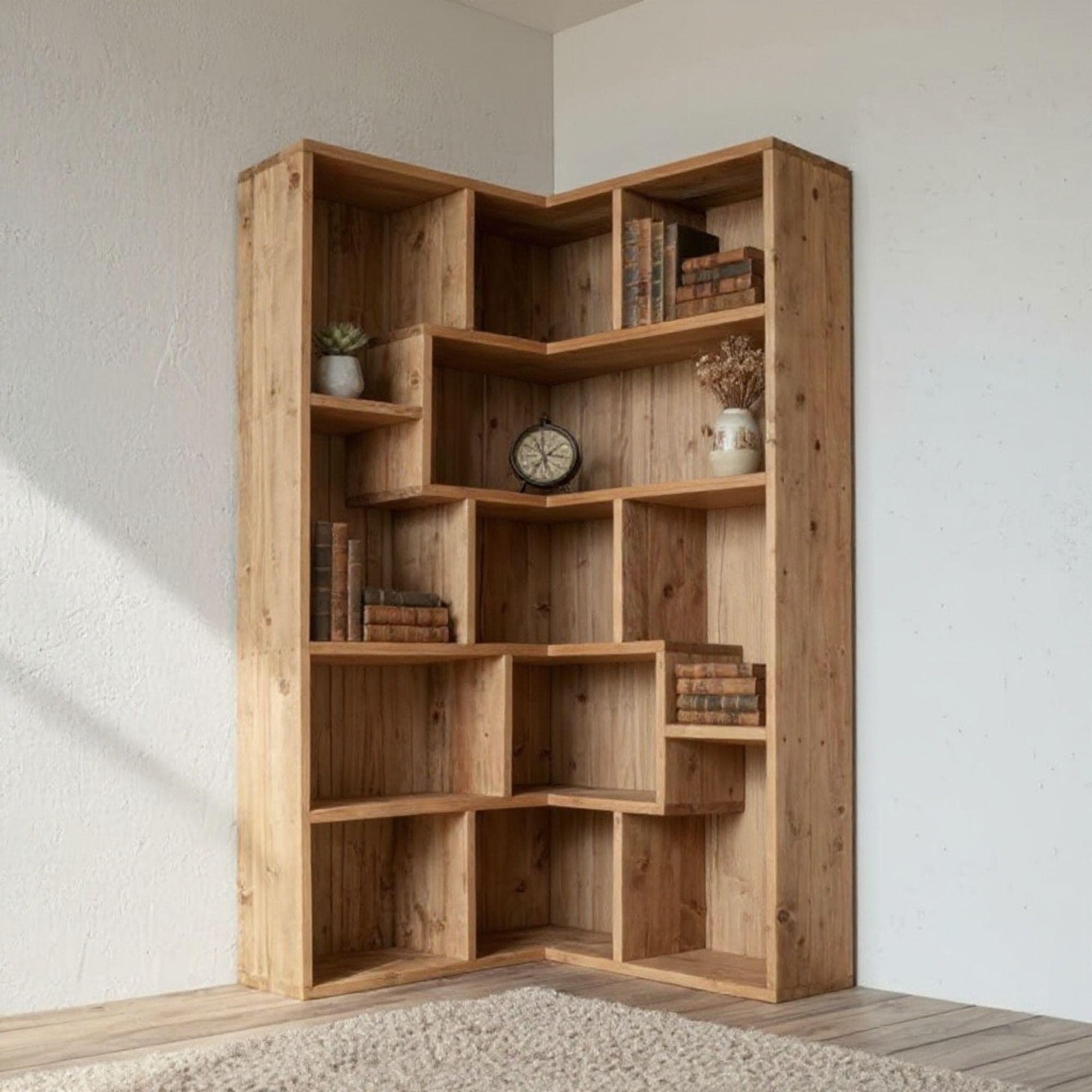 DIY Corner Bookshelf Plans PDF | Artistic Triangle Wall Shelf | Space-Saving Wood Corner Unit | Hanging Corner Bookcase & Decor - view 4