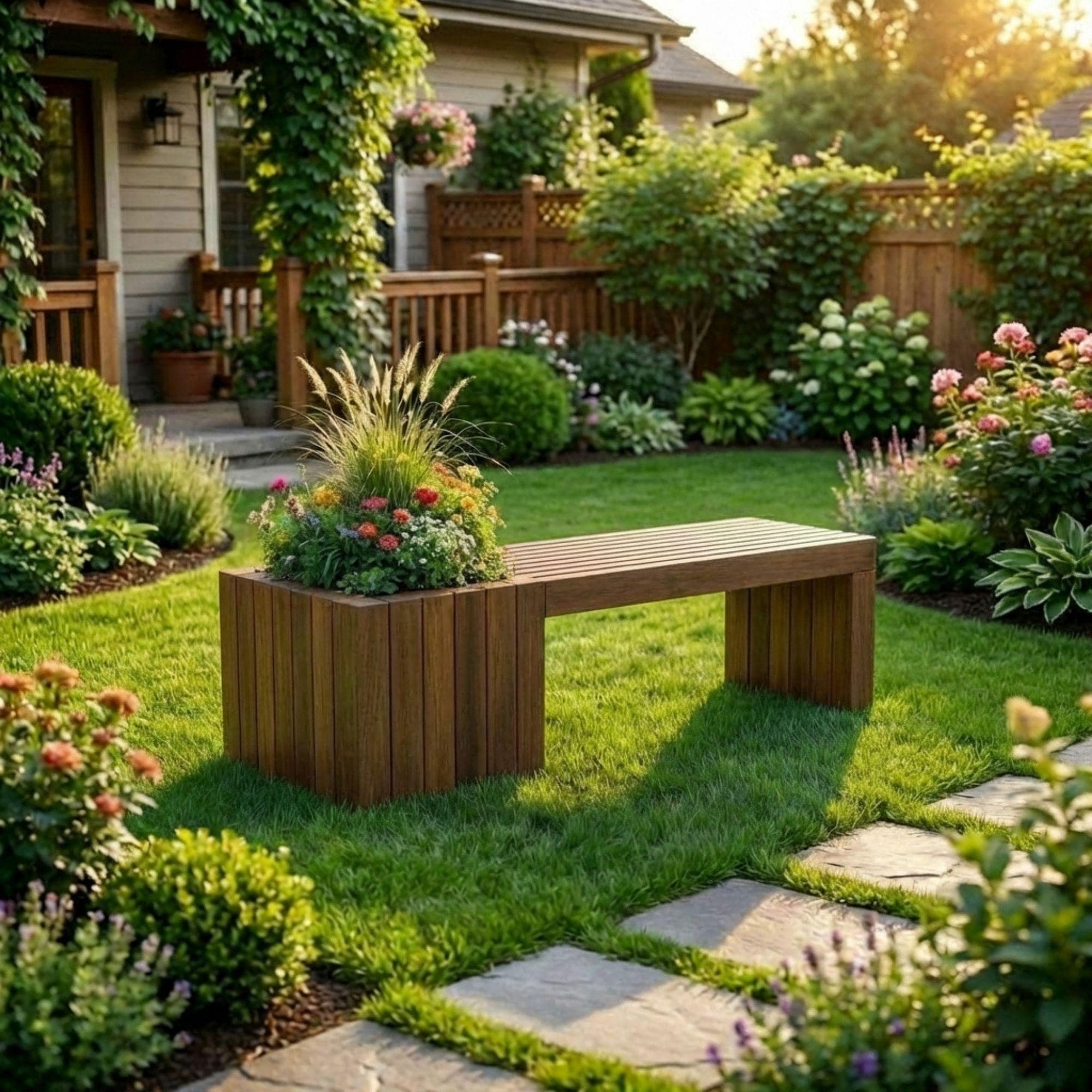 Modern Slatted Planter Bench Plans | Outdoor Seating Blueprint (PDF Download) - view 6