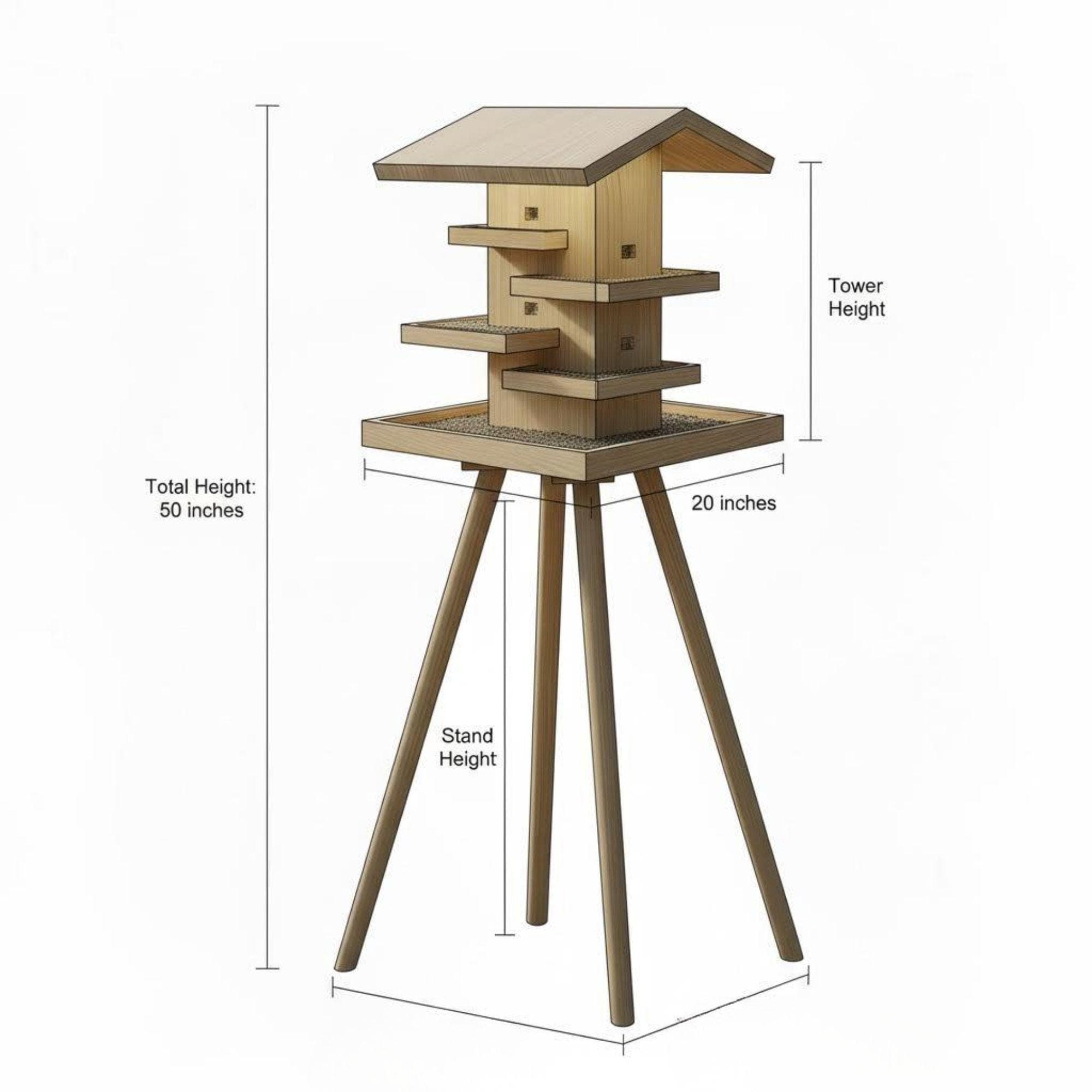 DIY Modern Bird Feeder Station Plans | Standing Tower Feeder Blueprint | Multi-Level Bird Hotel Architecture | Woodworking Project - view 2