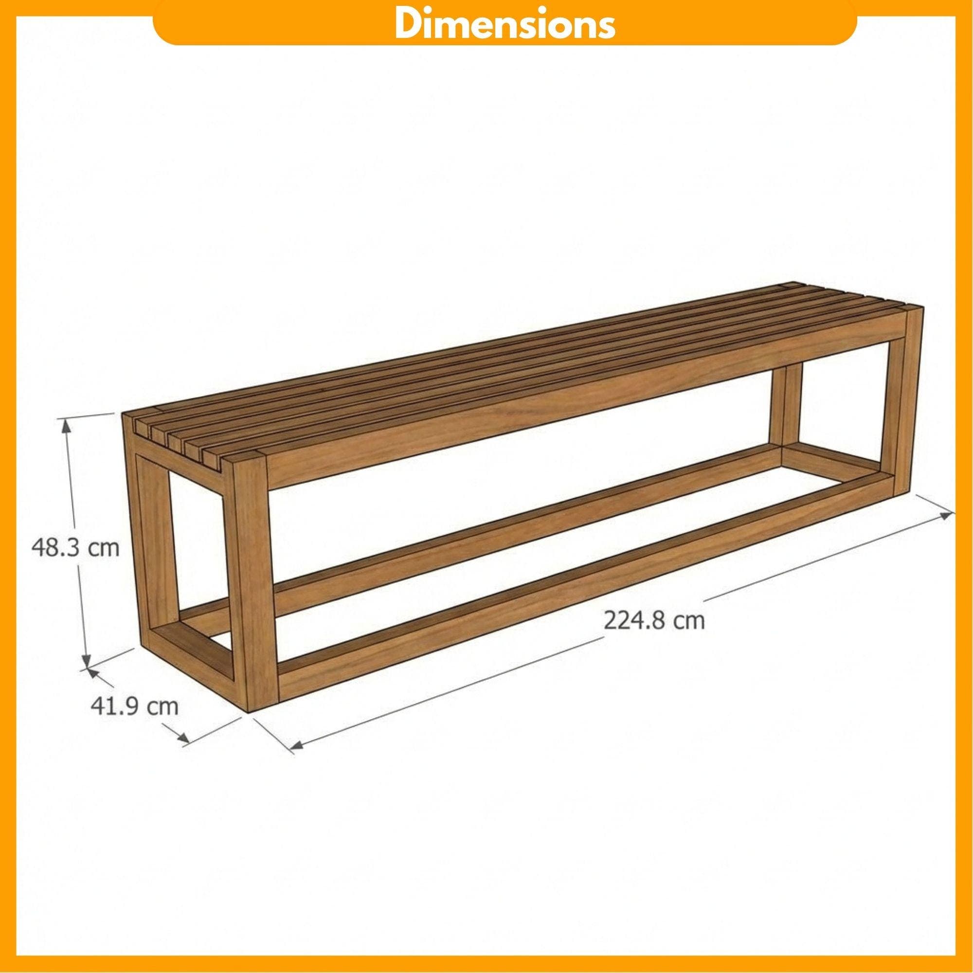 DIY Outdoor Bench Plans | Simple Wood Deck Bench Blueprint | Modern Backless Garden Seating PDF - view 2