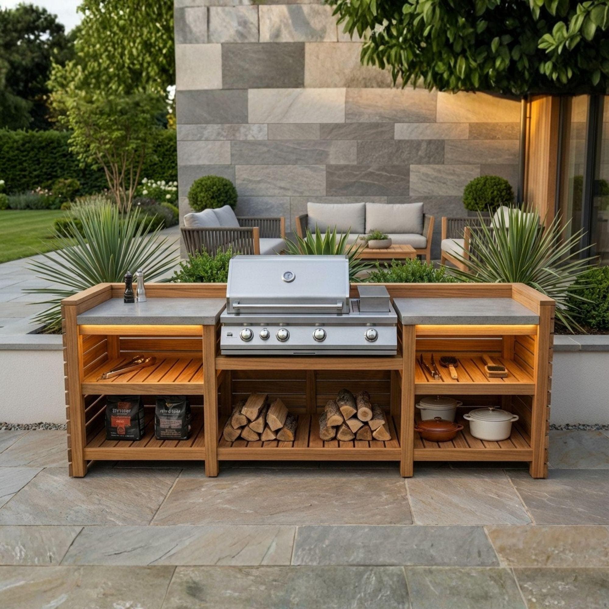 DIY Outdoor Grill Station Plans | BBQ Kitchen Cart Blueprint | Wooden Grill Table Build Guide - view 4