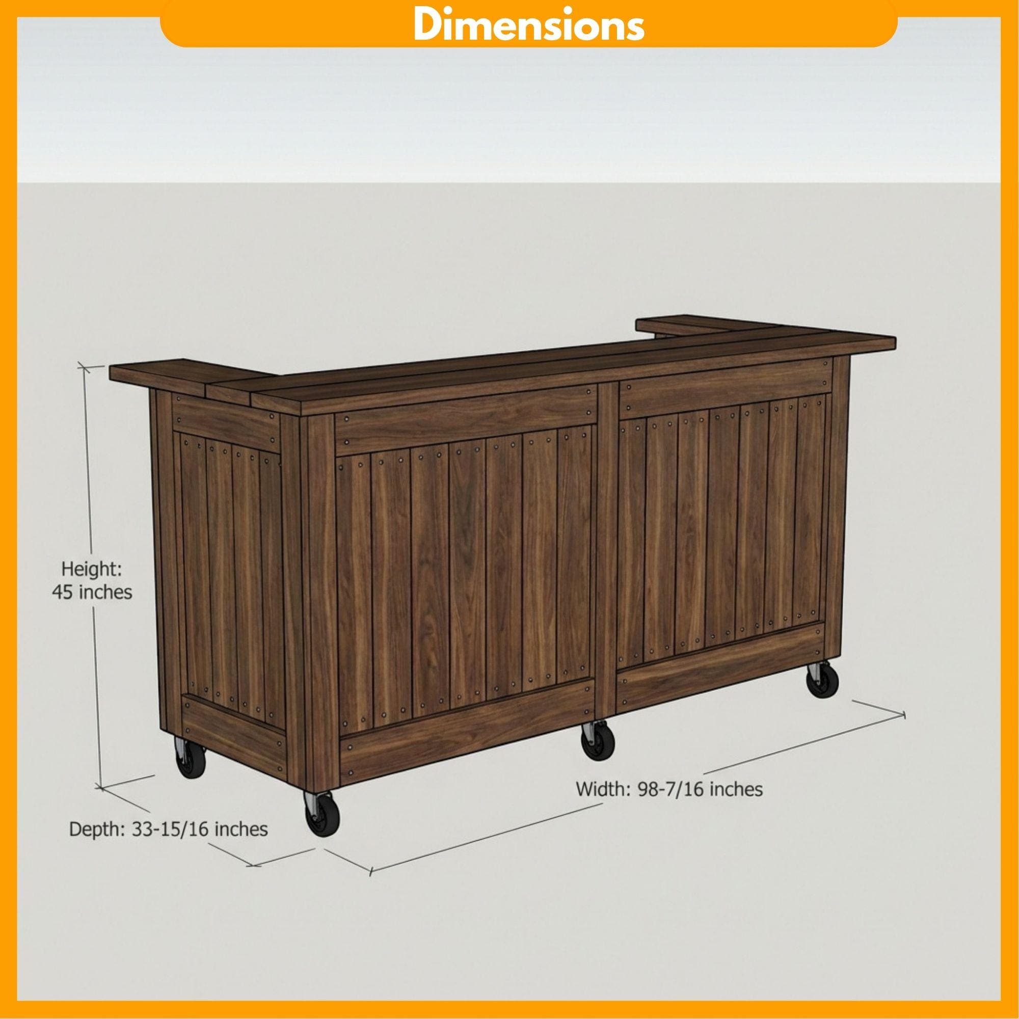DIY Outdoor Bar Plans | Slatted Wood Mobile Bar Blueprint (PDF Download) - view 2