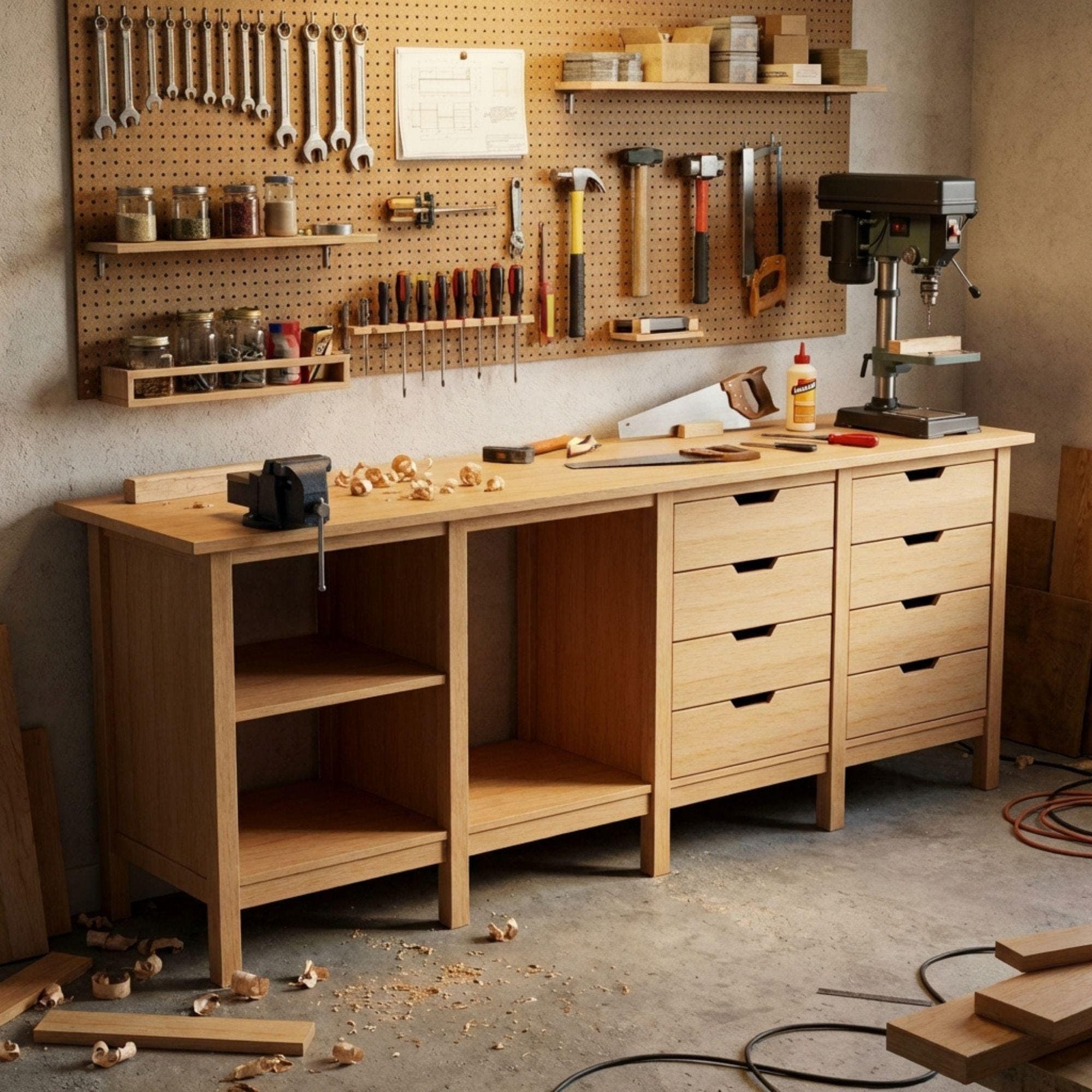 8ft Garage Workbench Plans | DIY Woodshop Table with Shelves (PDF Download) - view 5