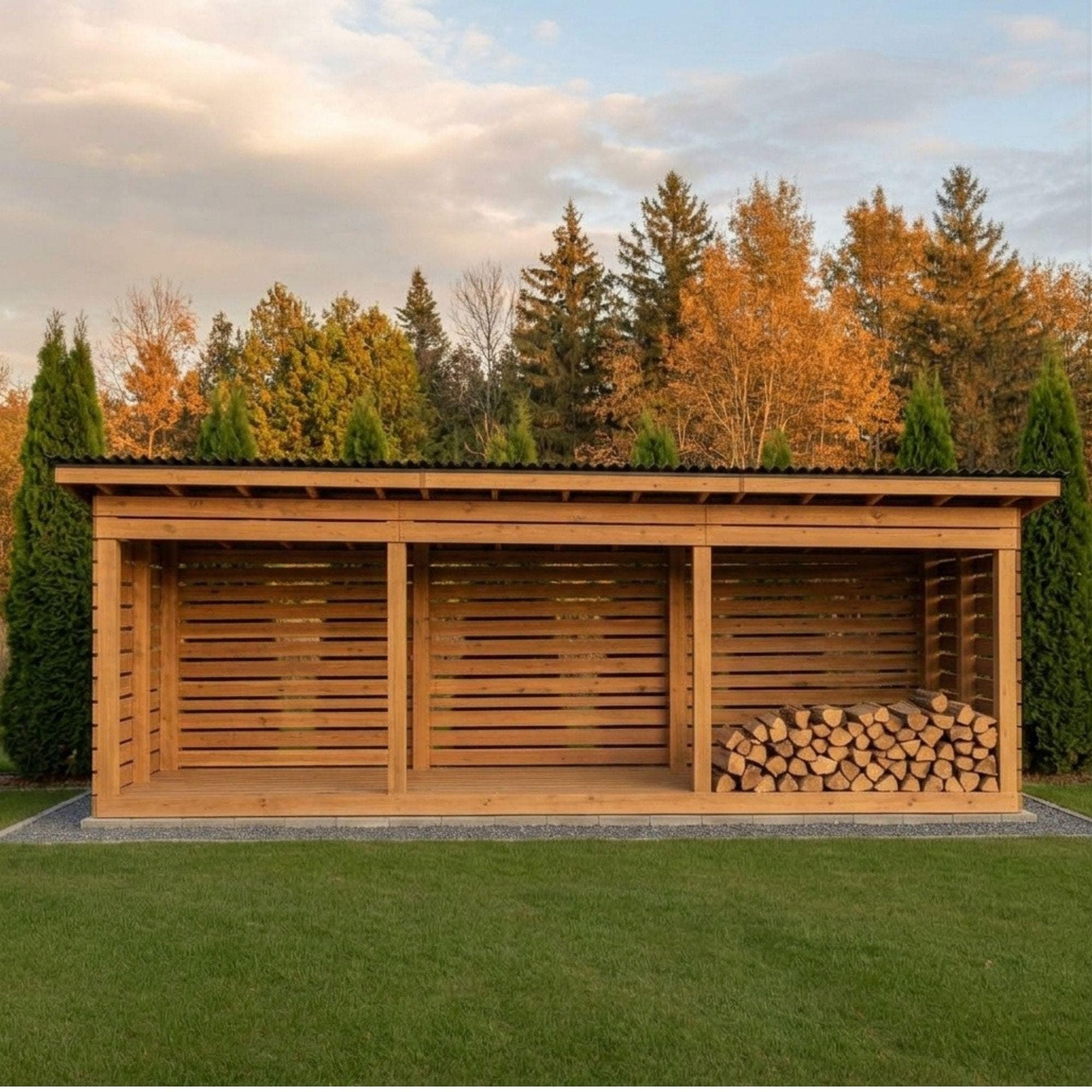 4x16 Firewood Shed DIY Plans PDF | 3 Cord Wood Storage Rack Blueprint | Large Dry Wood Shelter - view 3
