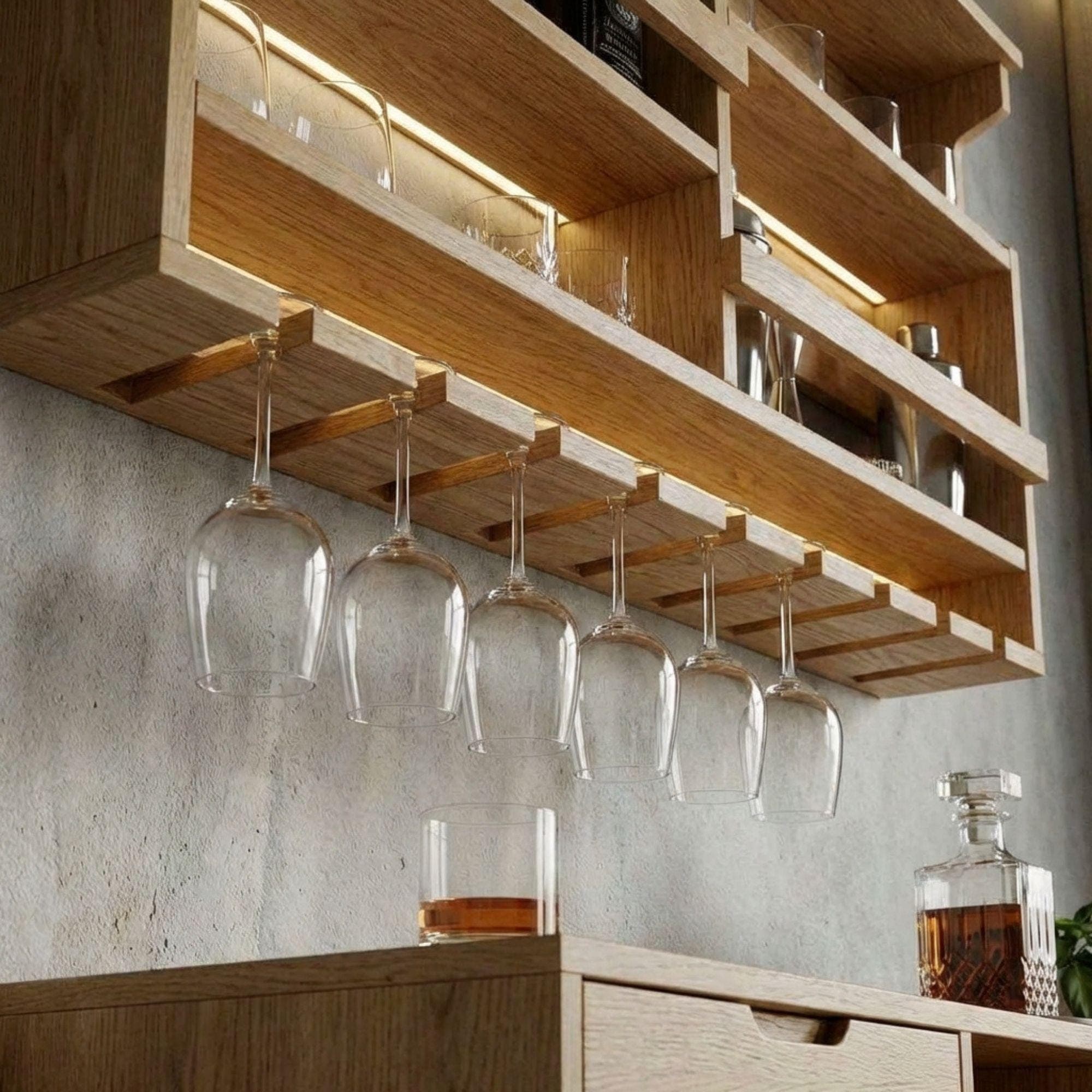 DIY Wall Mounted Wine Rack Plans | Bar Cabinet with Glass Storage (PDF Download) - view 5