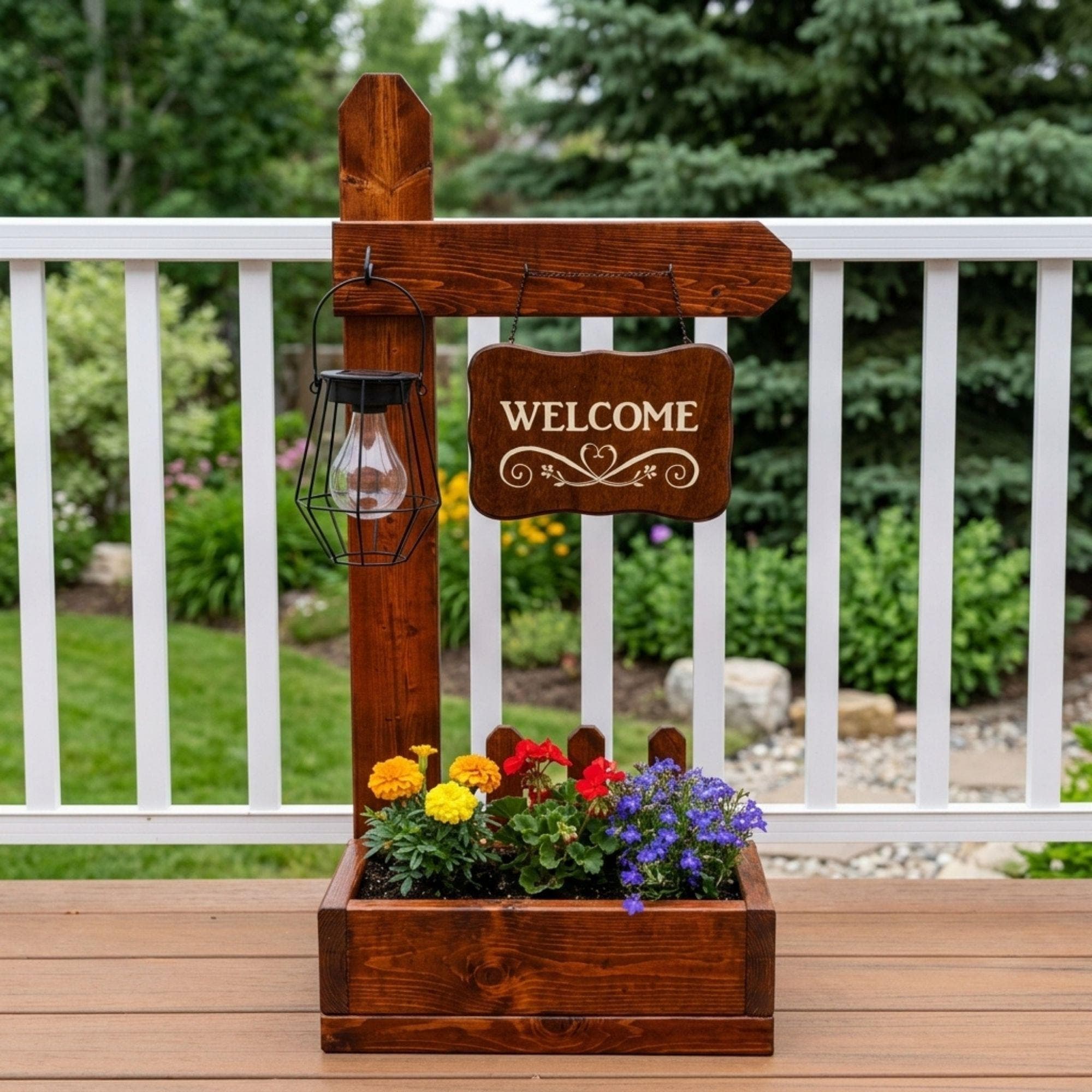 DIY Welcome Sign Planter Box Plans PDF | Front Porch Wooden Plant Stand | Hanging Basket Woodworking Blueprint | Garden Decor Project - view 3