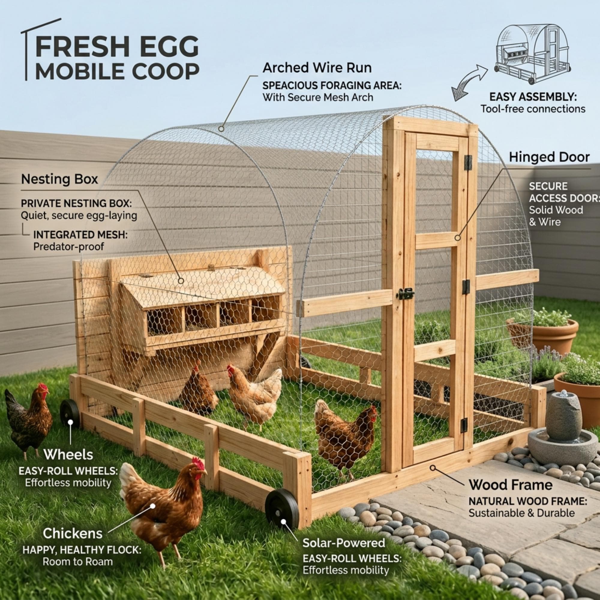 DIY Hoop Coop Chicken Tractor Plans PDF | Portable Poultry House on Wheels | Cattle Panel Mobile Coop Blueprint | Chicken Run Build Guide - view 5