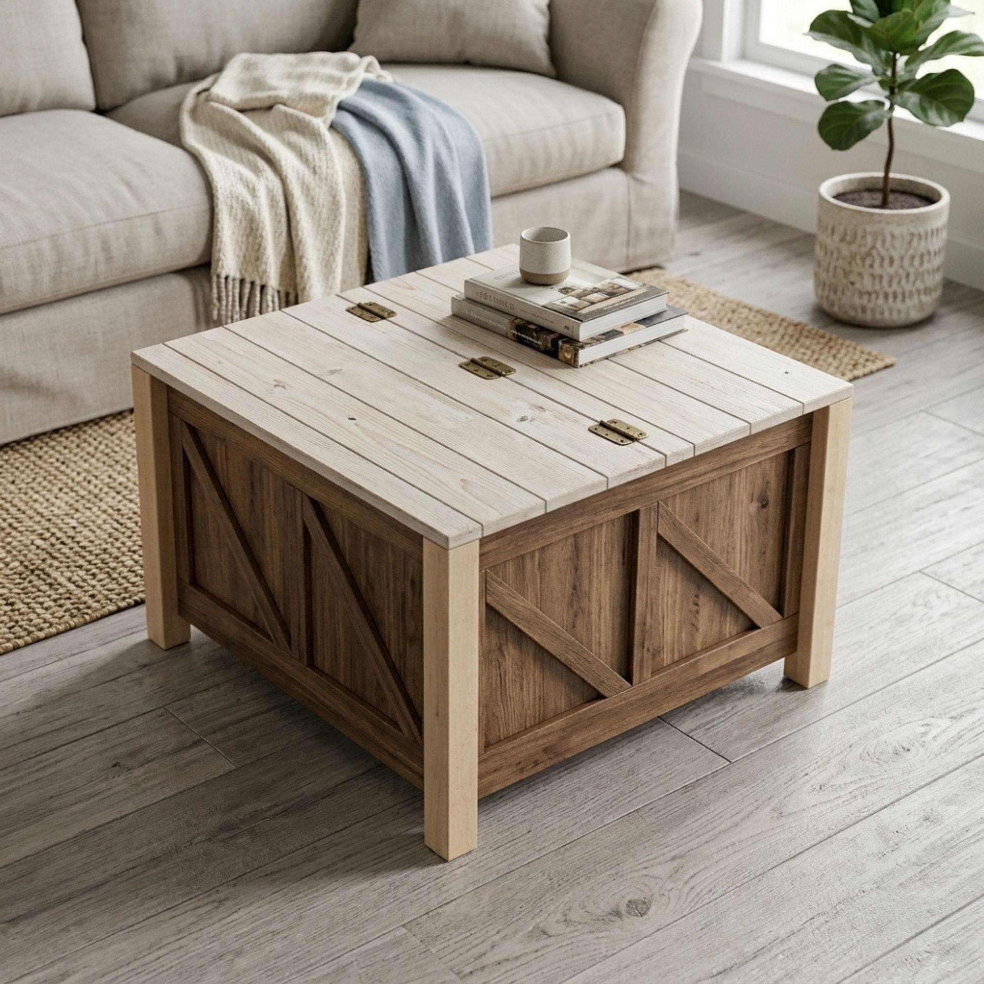 DIY Outdoor Hidden Storage Coffee Table Plans PDF | Wooden Deck Box Blueprint | Patio Furniture Woodworking Build - view 3