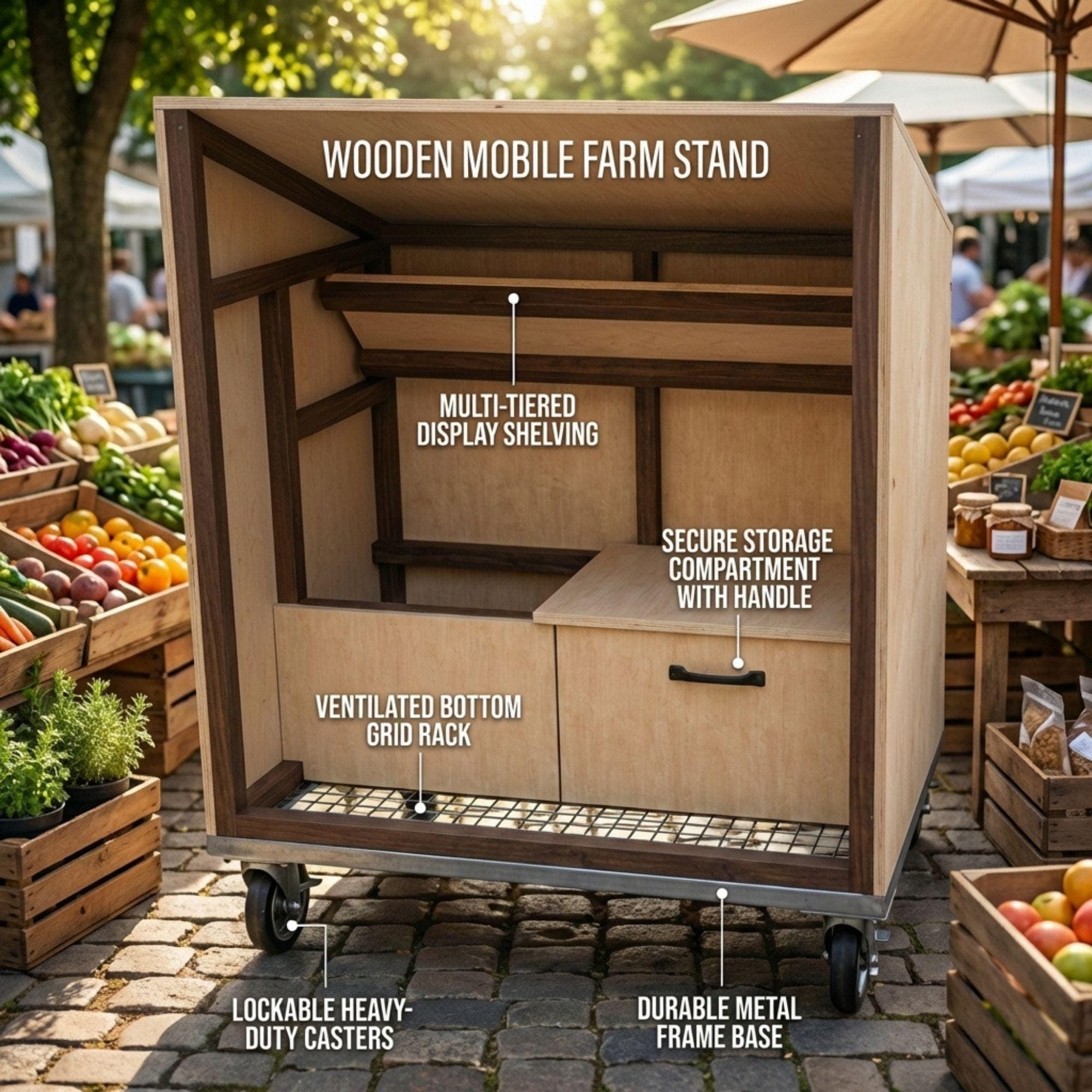 DIY Farmstand Plans | Roadside Vegetable Stand Blueprint | Mobile Bakery Cart PDF | Farmers Market Stall Build | Wood Flower Cart Template - view 4