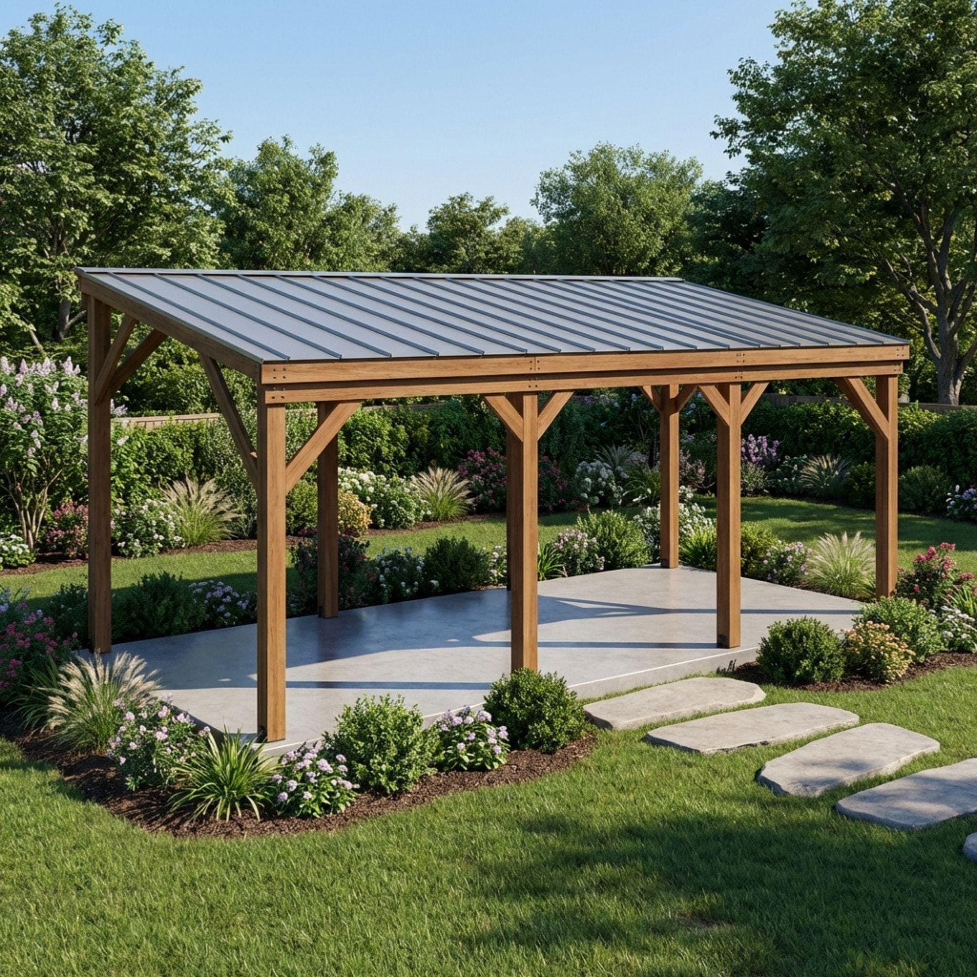 Lean To Carport DIY Plans | Gazebo Plans | Open Pavilion for Backyard & Patio | Attached Patio Roof Plan PDF | Custom Carports Woodworking - view 4