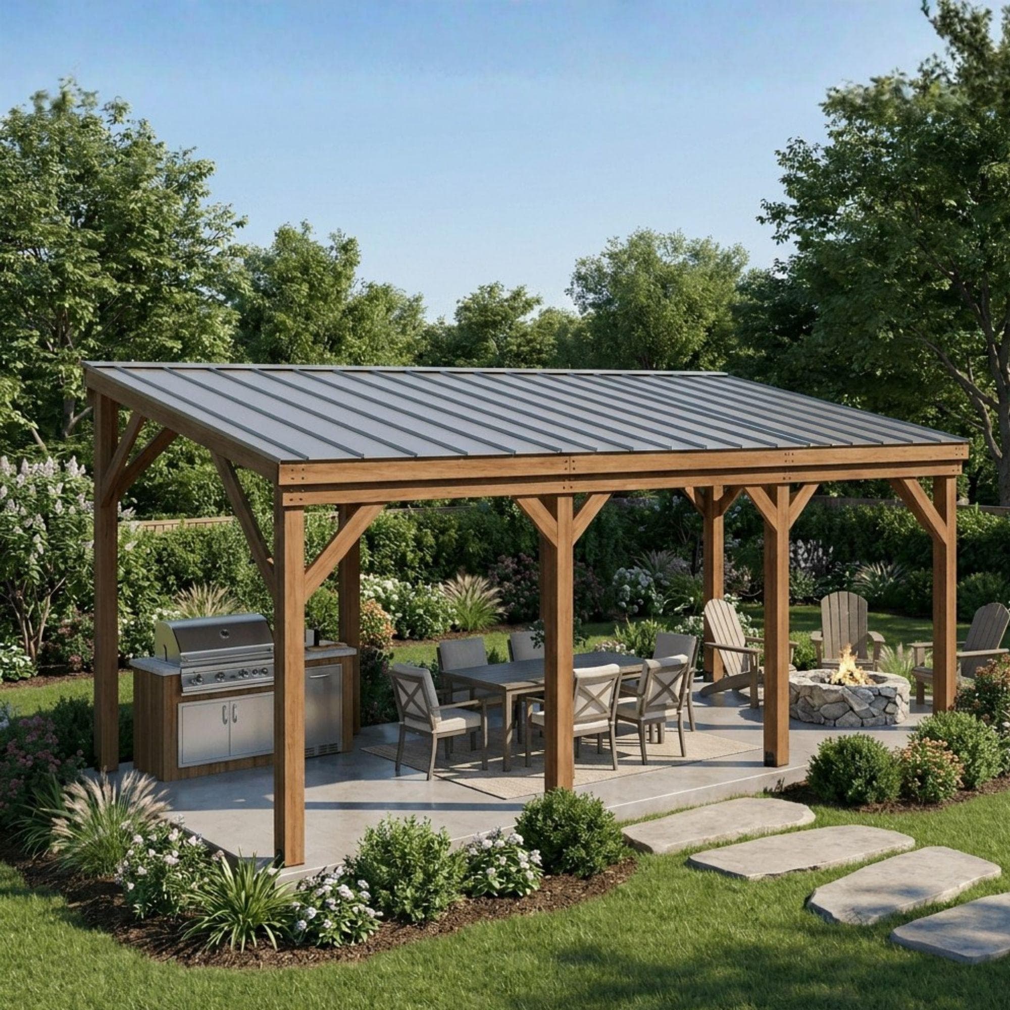 Lean To Carport DIY Plans | Gazebo Plans | Open Pavilion for Backyard & Patio | Attached Patio Roof Plan PDF | Custom Carports Woodworking - view 6