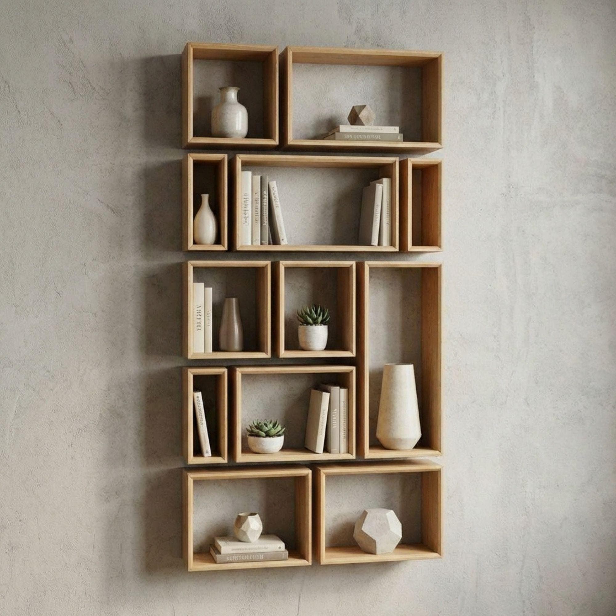 DIY Geometric Bookshelf Plans | Large Asymmetrical Bookcase Blueprint | Abstract Wall Book Shelves PDF - view 7