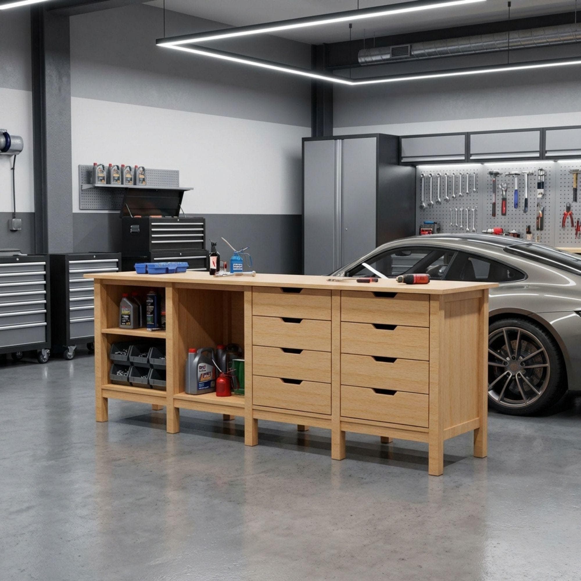 8ft Garage Workbench Plans | DIY Woodshop Table with Shelves (PDF Download) - view 6