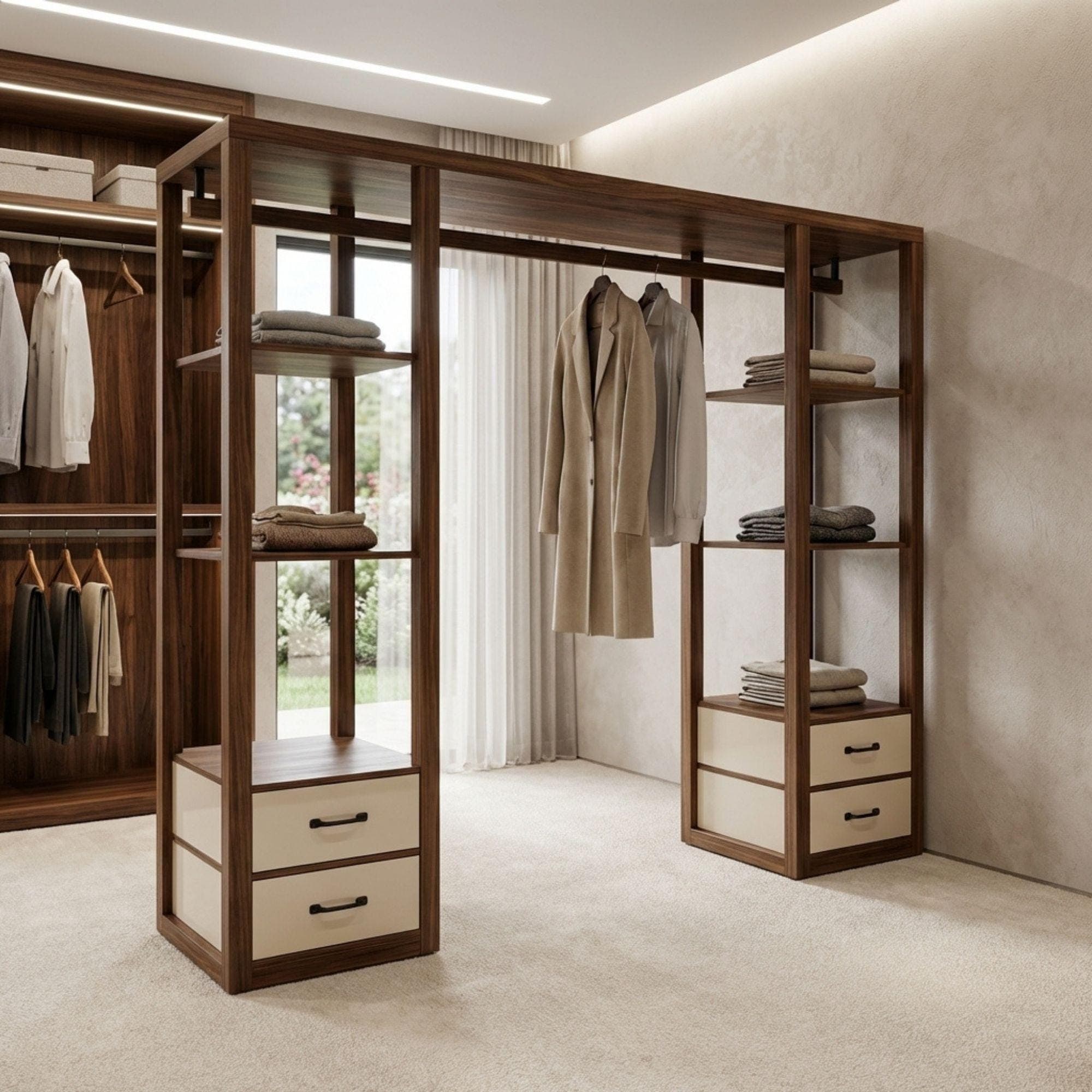 DIY Open Wardrobe Plans PDF | Wooden Clothes Rack with Shelves | Bedroom Clothing Rack and Organizer | Closet Storage System - view 3