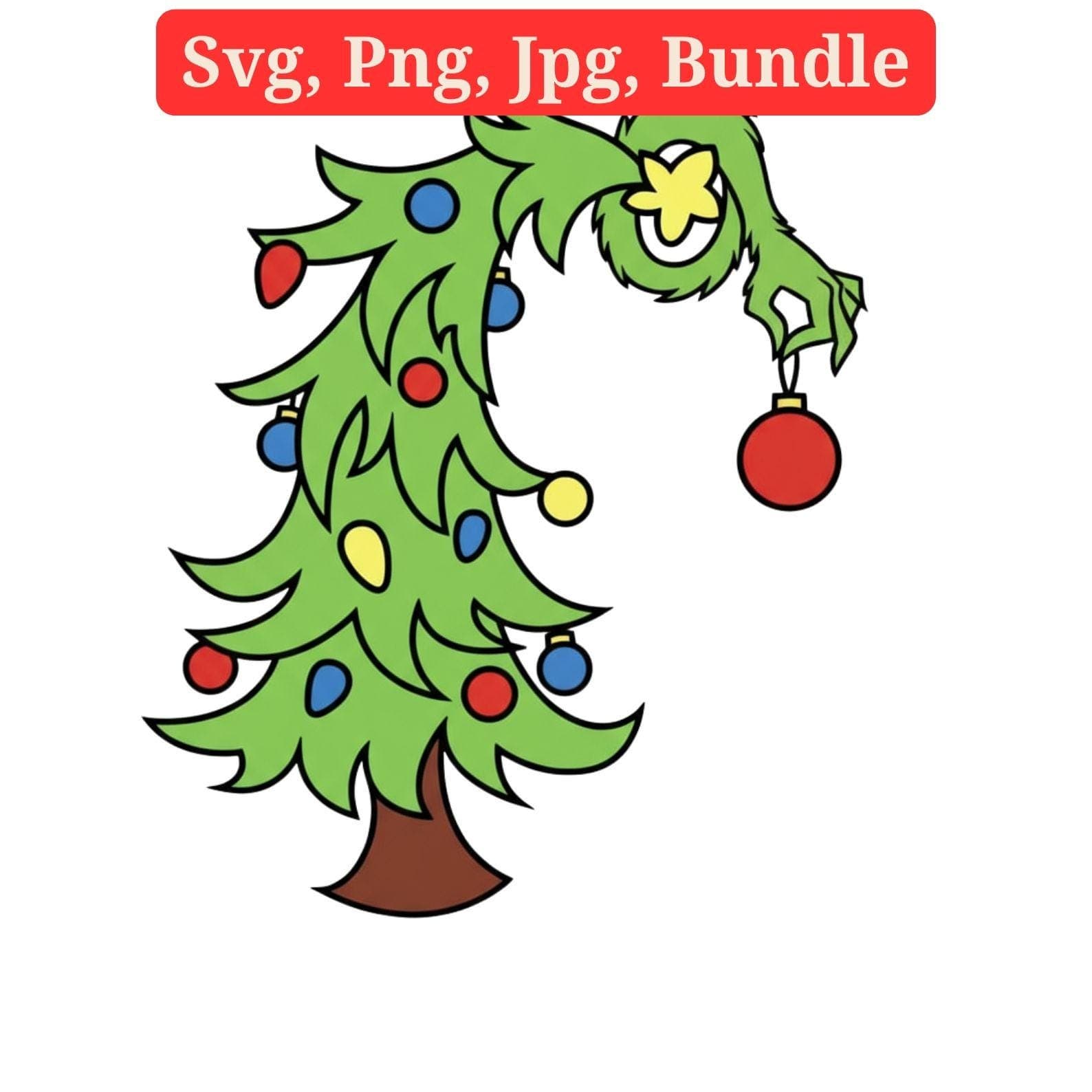 Grinch Hand Stealing Christmas Tree SVG & PNG Bundle | Whoville Tree Clipart, Sublimation Files - view 7