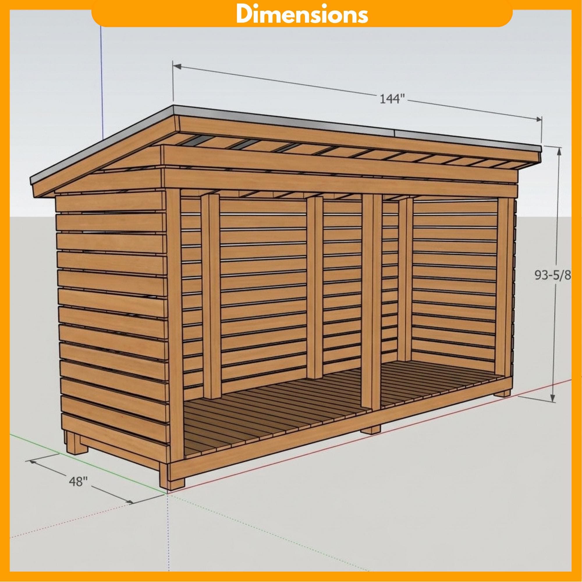 4x12 Firewood Shed DIY Plans PDF | 2 Cord Wood Storage Rack Blueprint | Large Dry Wood Shelter - view 2