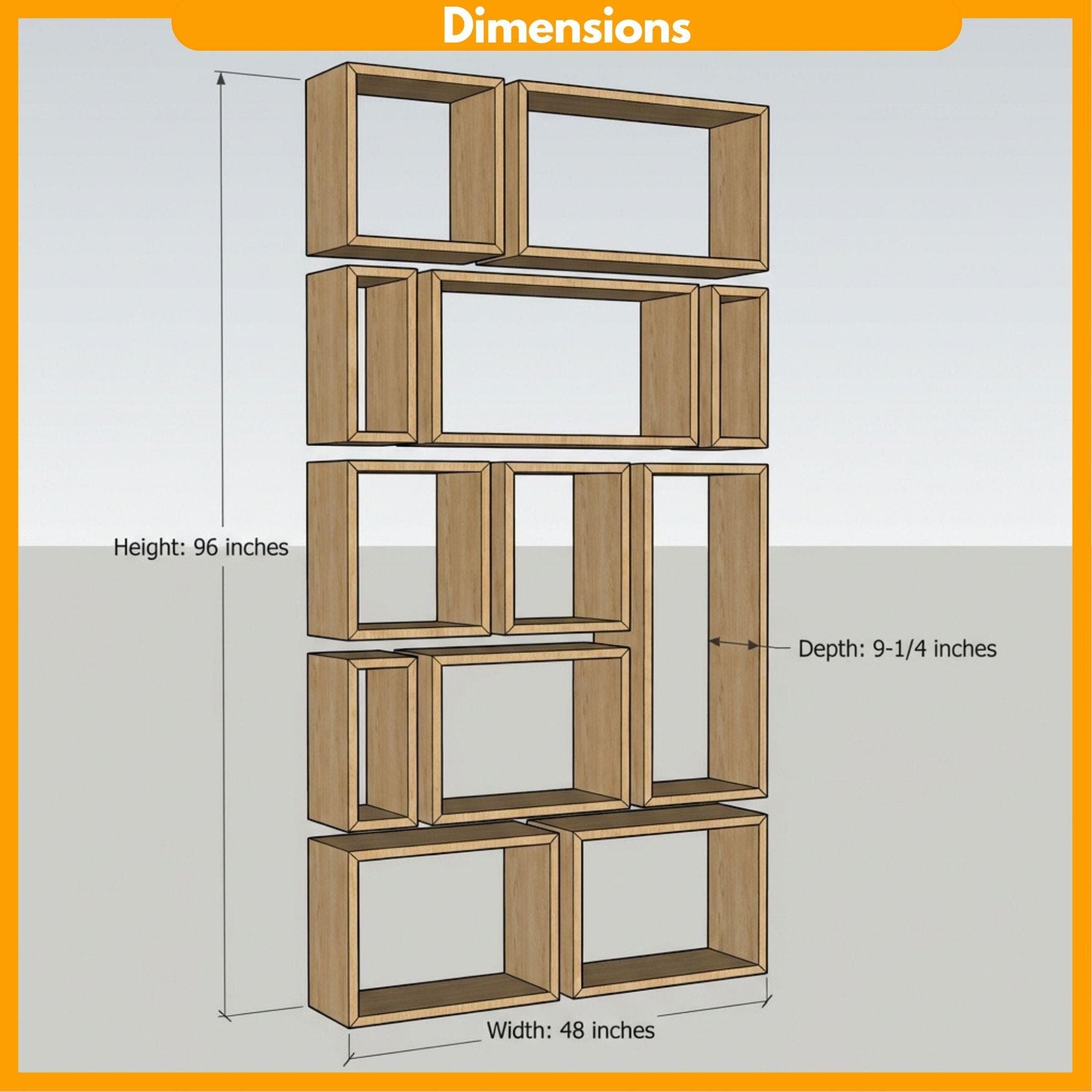 DIY Geometric Bookshelf Plans | Large Asymmetrical Bookcase Blueprint | Abstract Wall Book Shelves PDF - view 2