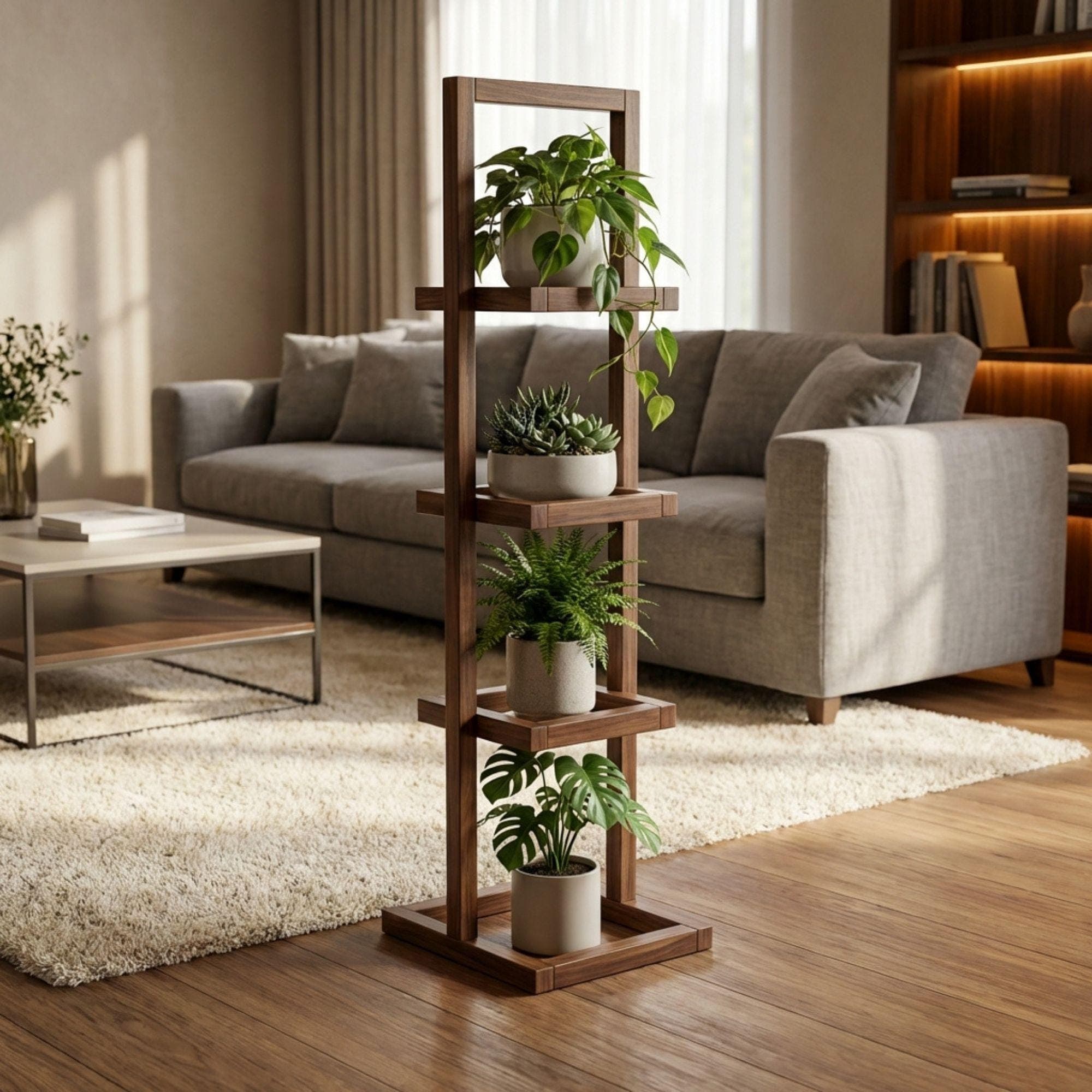 Outdoor Wood Plant Stand DIY Plan | 4-Tier Stepped Planter Woodworking Blueprint (Digital Download) - view 6