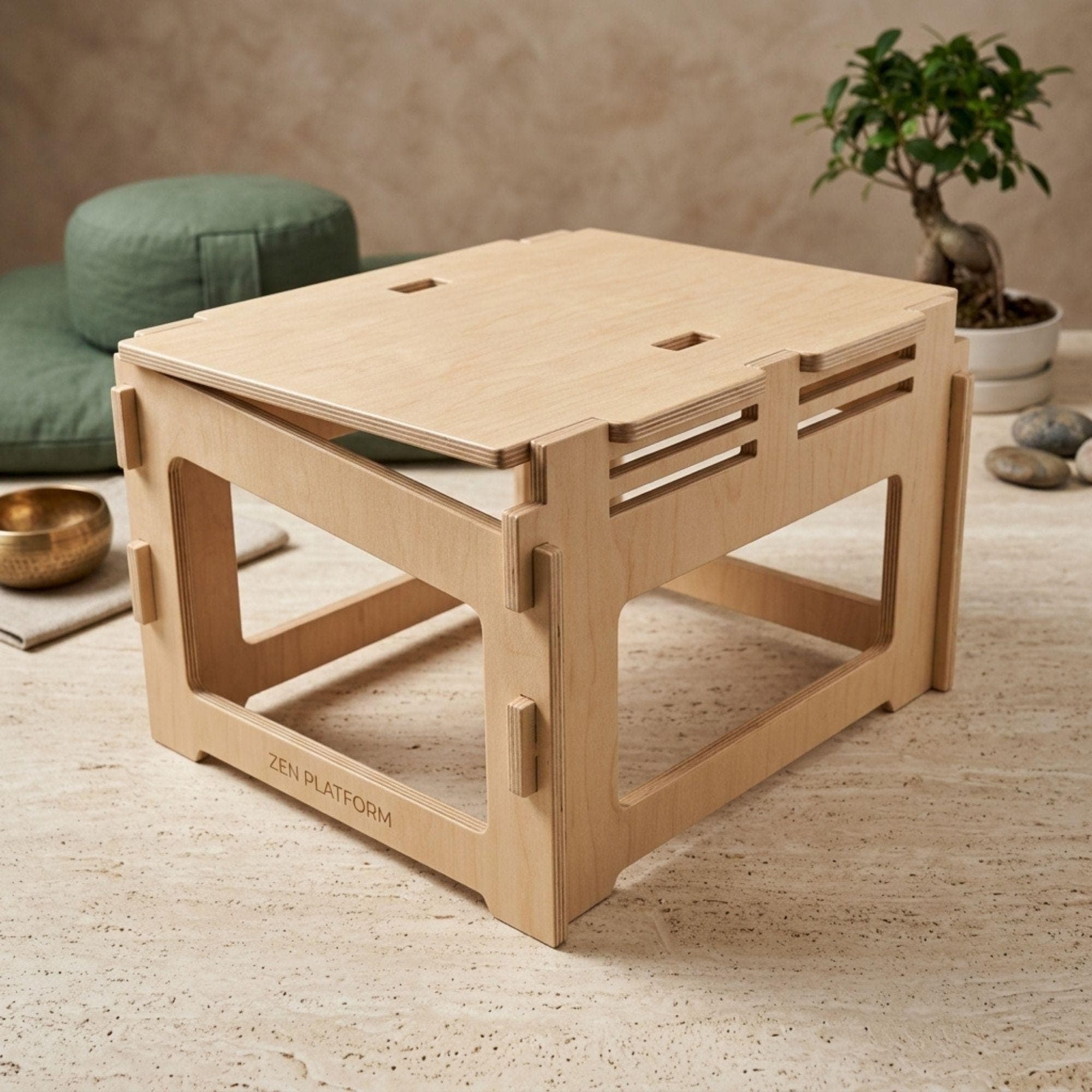 DIY Meditation Table Plans PDF | Wooden Zen Platform Blueprint | Ergonomic Yoga Bench | Slanted Floor Seating Stool - view 3