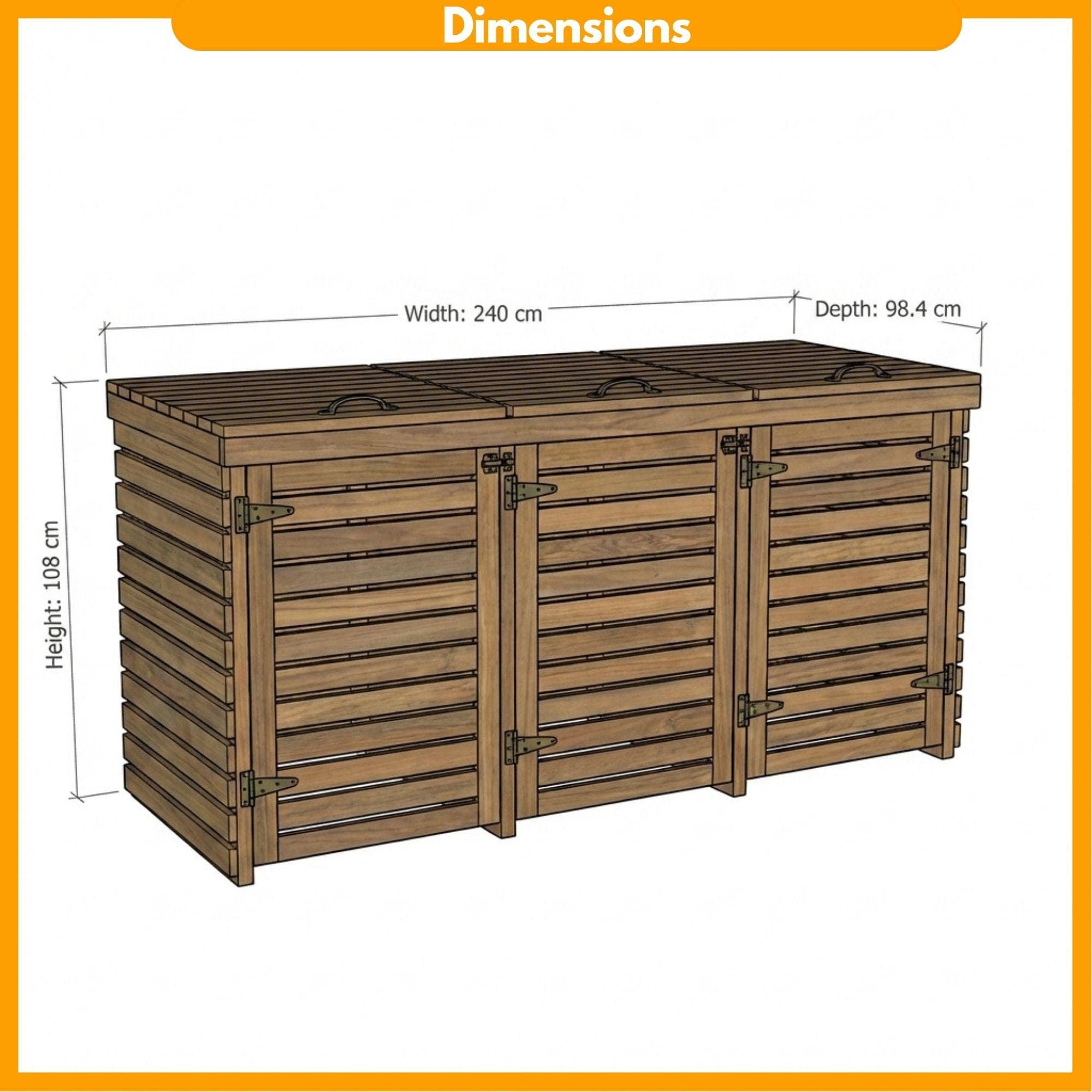 DIY Triple Wheelie Bin Storage Plans PDF | Wooden Trash Can Enclosure Blueprint | 3-Bay Garbage Shed | Outdoor Bin Hideaway Woodworking - view 2