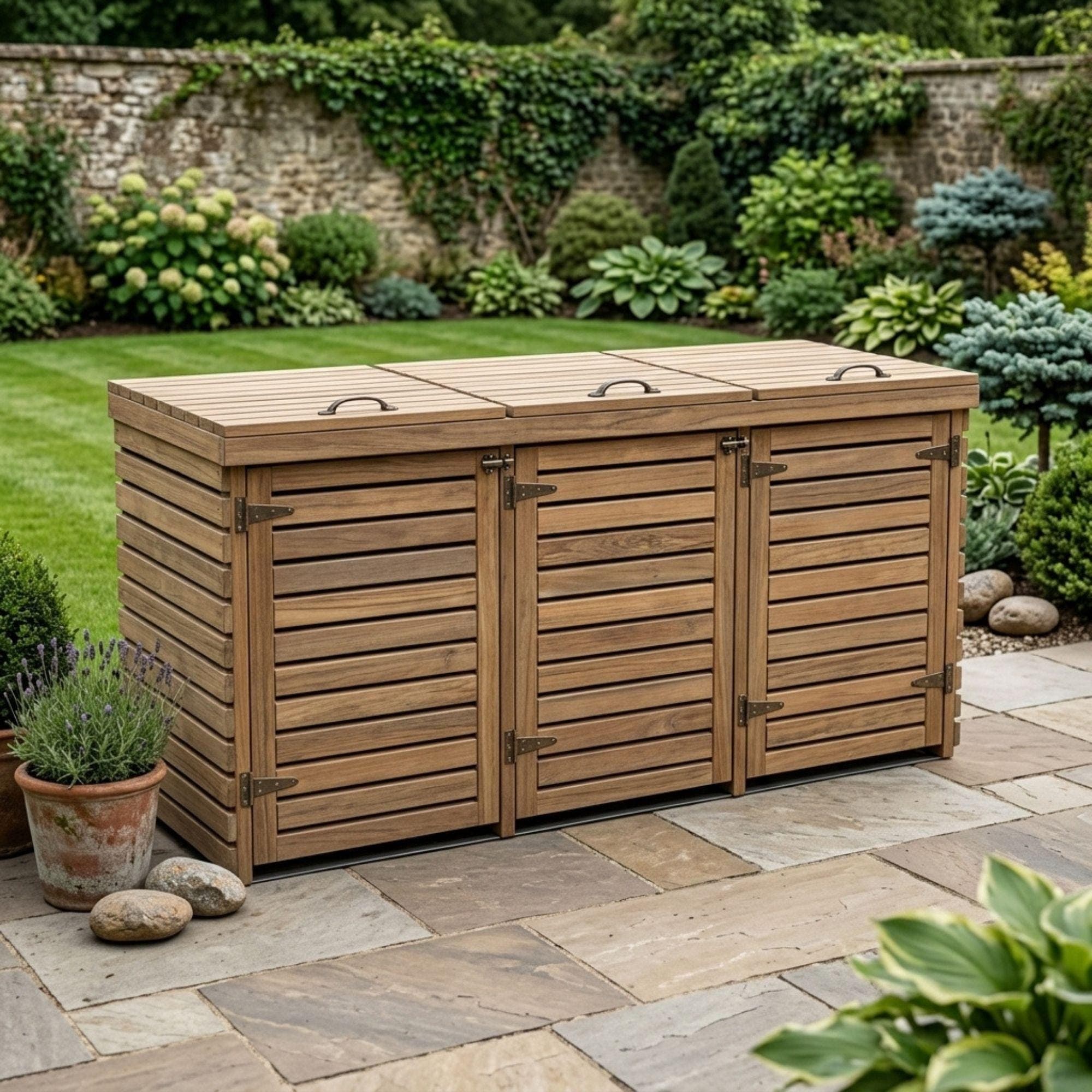 DIY Triple Wheelie Bin Storage Plans PDF | Wooden Trash Can Enclosure Blueprint | 3-Bay Garbage Shed | Outdoor Bin Hideaway Woodworking - view 3