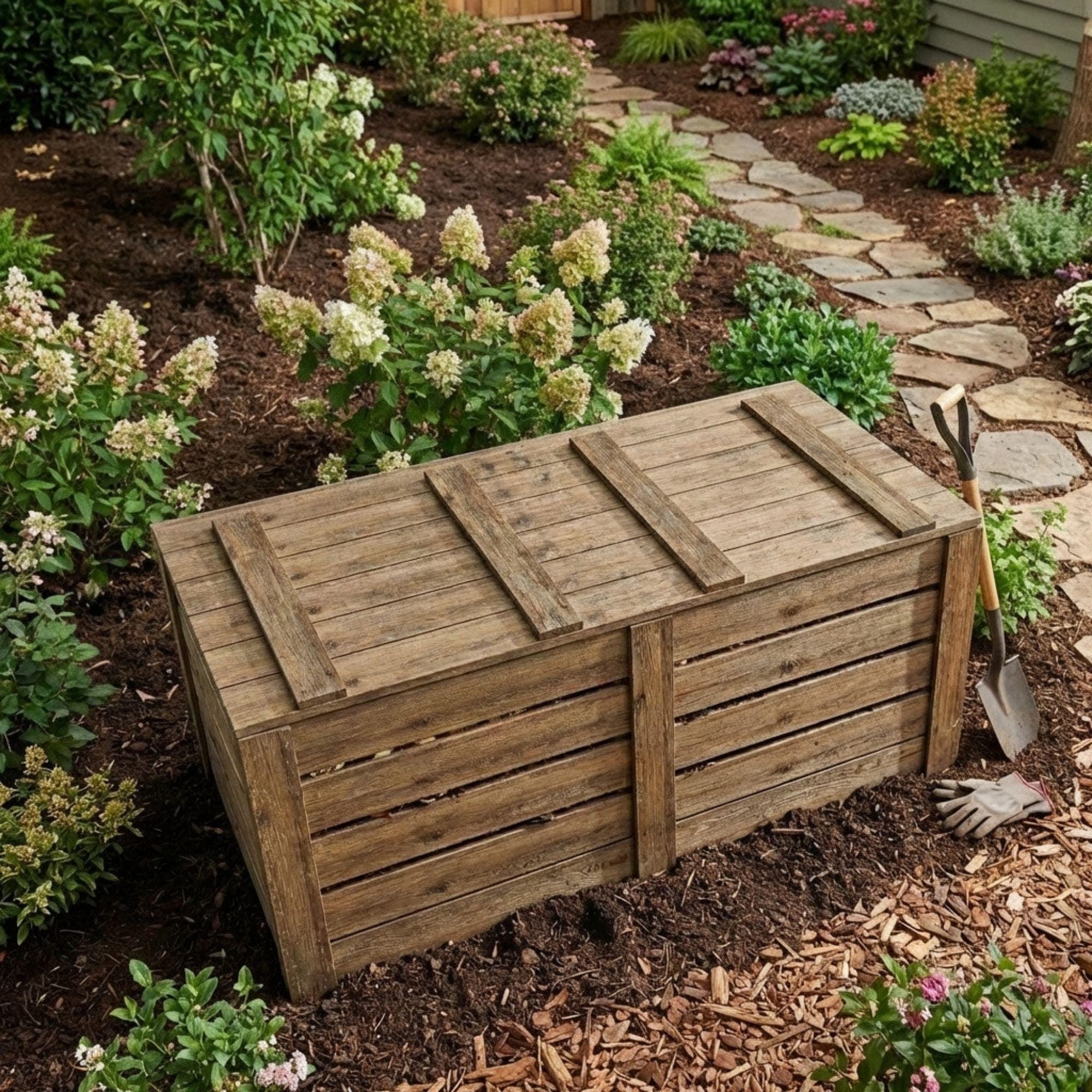 DIY Compost Bin Plans PDF | Dual Chamber Wooden Composter Blueprint | 2-Bay Garden Compost Box | Yard Waste Bin Woodworking Project - view 7