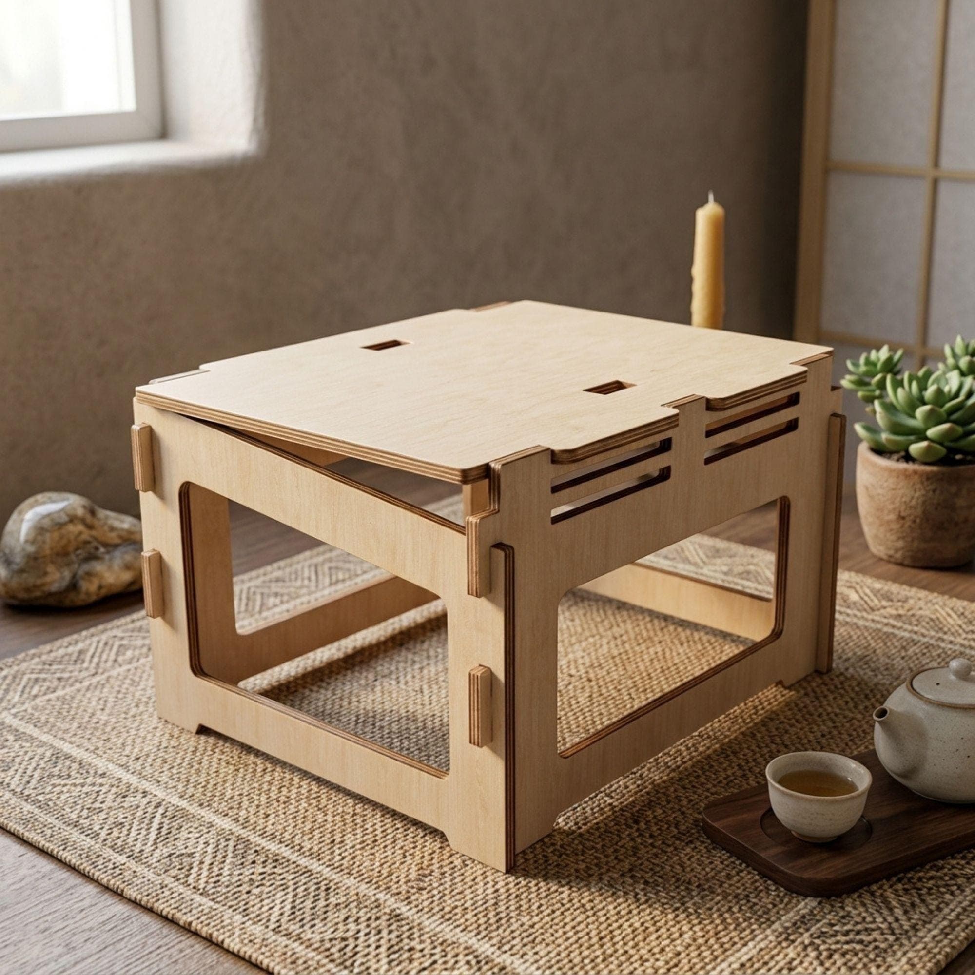 DIY Meditation Table Plans PDF | Wooden Zen Platform Blueprint | Ergonomic Yoga Bench | Slanted Floor Seating Stool - view 4