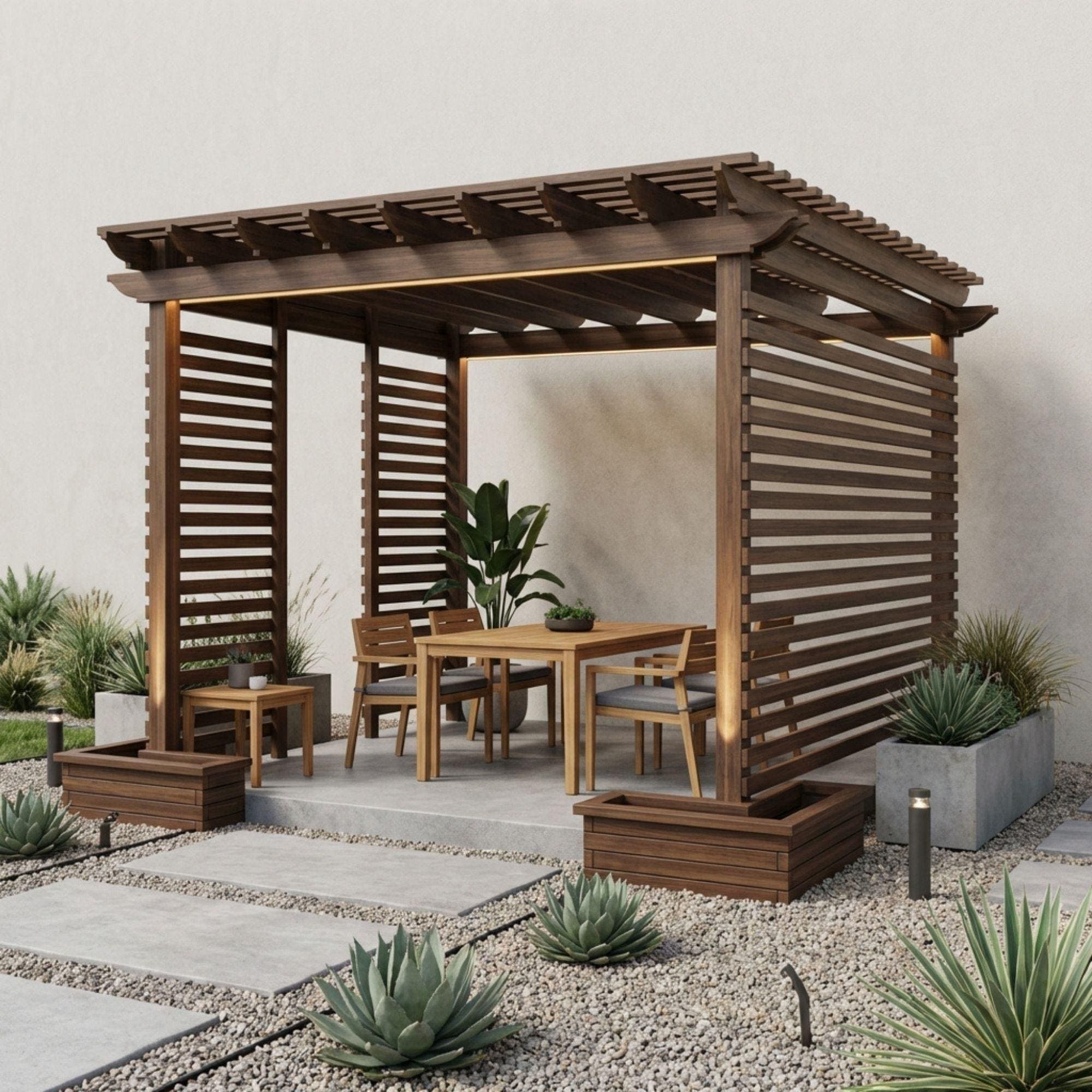 DIY Garden Pergolas Plans | Wood Pergolas Build Blueprint | Corner Privacy Pergola - view 3