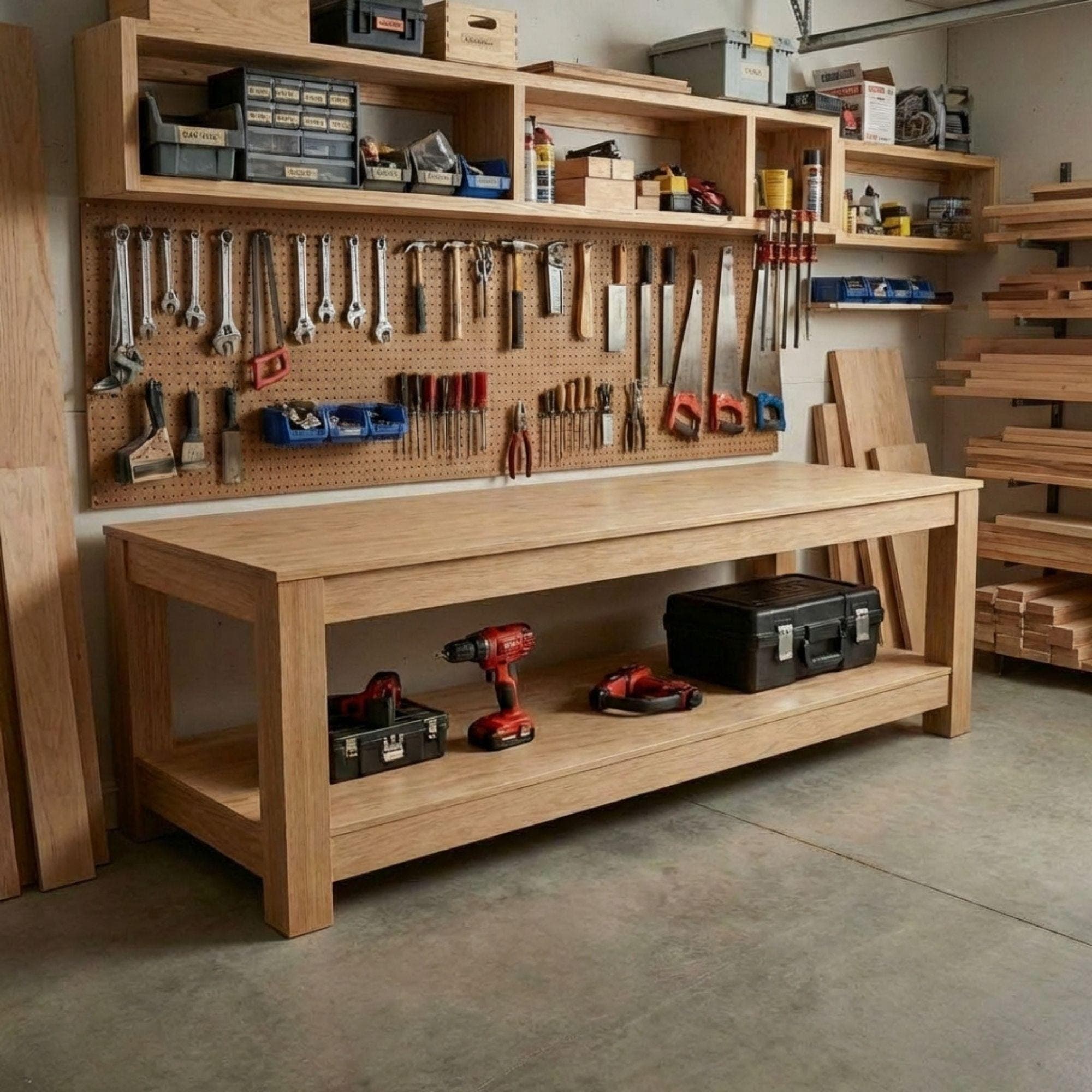 DIY Farmhouse Bench Plans | Entryway Shoe Storage Blueprint (PDF Download) - view 5