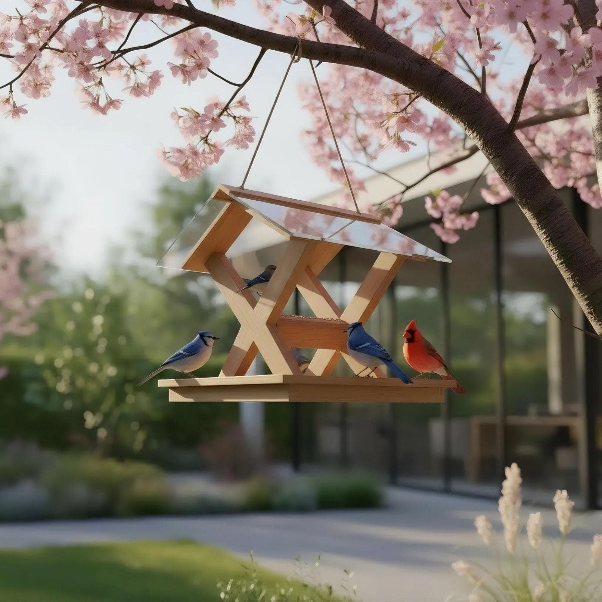 Modern Bird Feeder Plans | Hanging X-Frame Design (PDF) - view 3