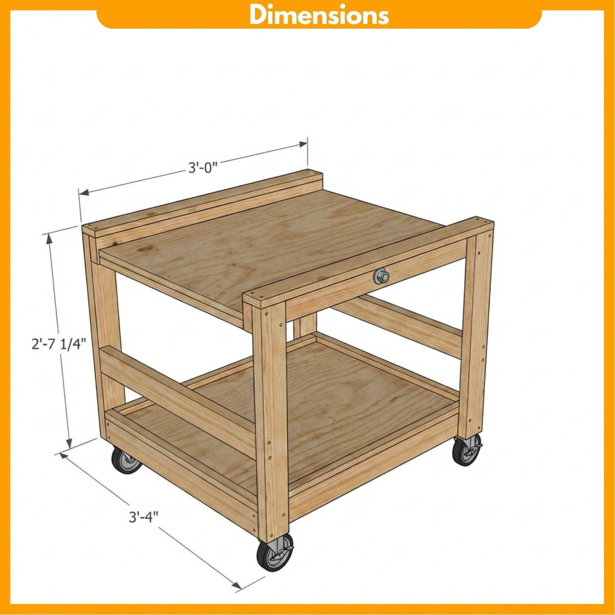 DIY Mobile Miter Saw Stand Plans PDF | Rolling Shop Cart Blueprint | Chop Saw Workbench | Tool Storage Stand Woodworking - view 2