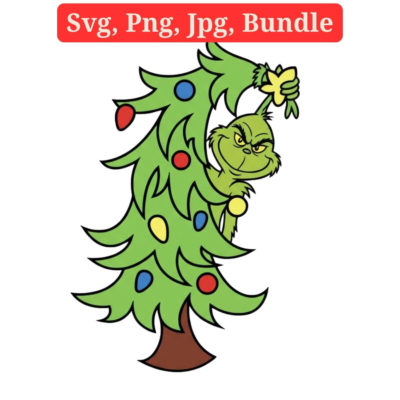 Grinch Hand Stealing Christmas Tree SVG & PNG Bundle | Whoville Tree Clipart, Sublimation Files - view 3