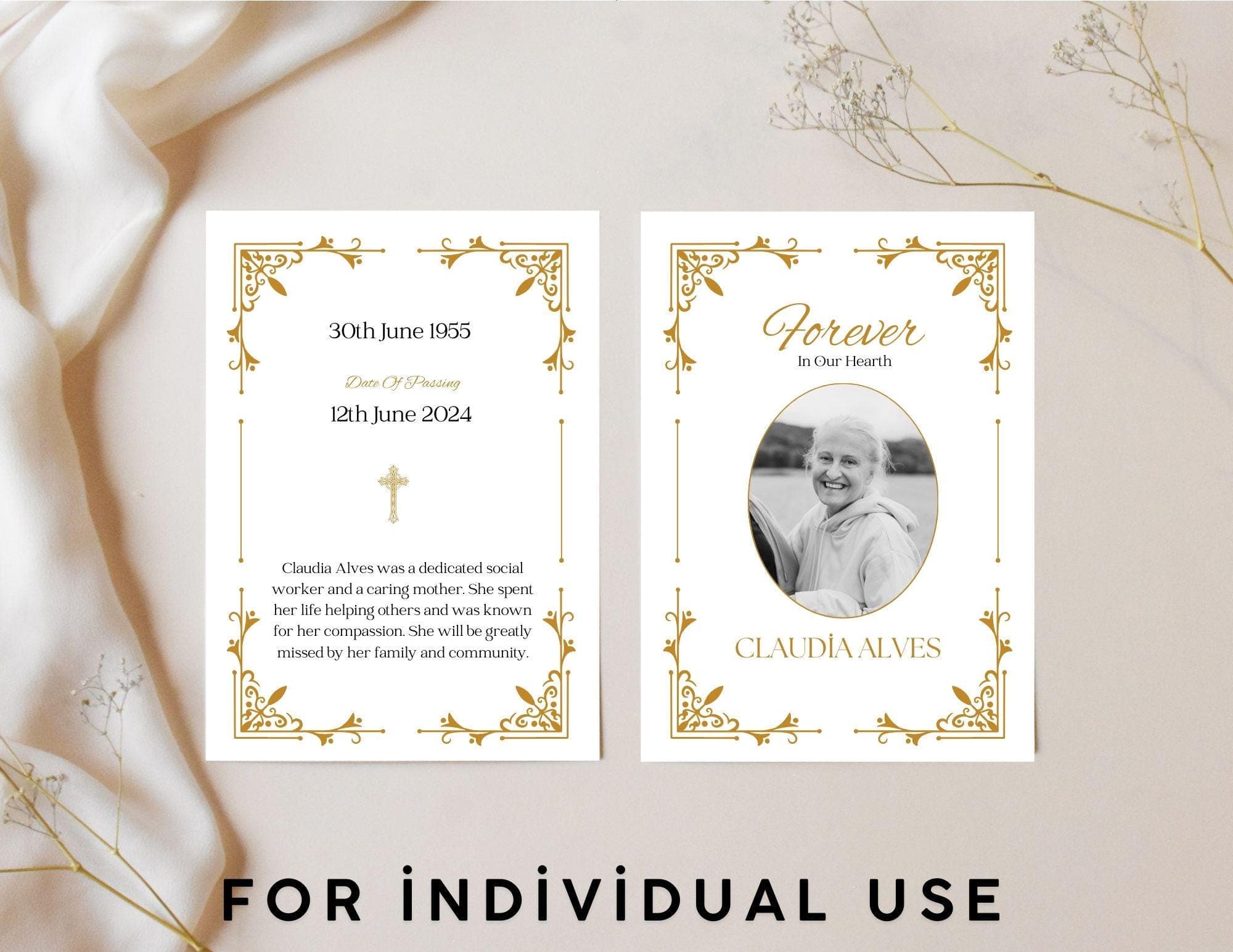 Gold Funeral Program Template | Canva Bifold Memorial (Digital Download) - view 8