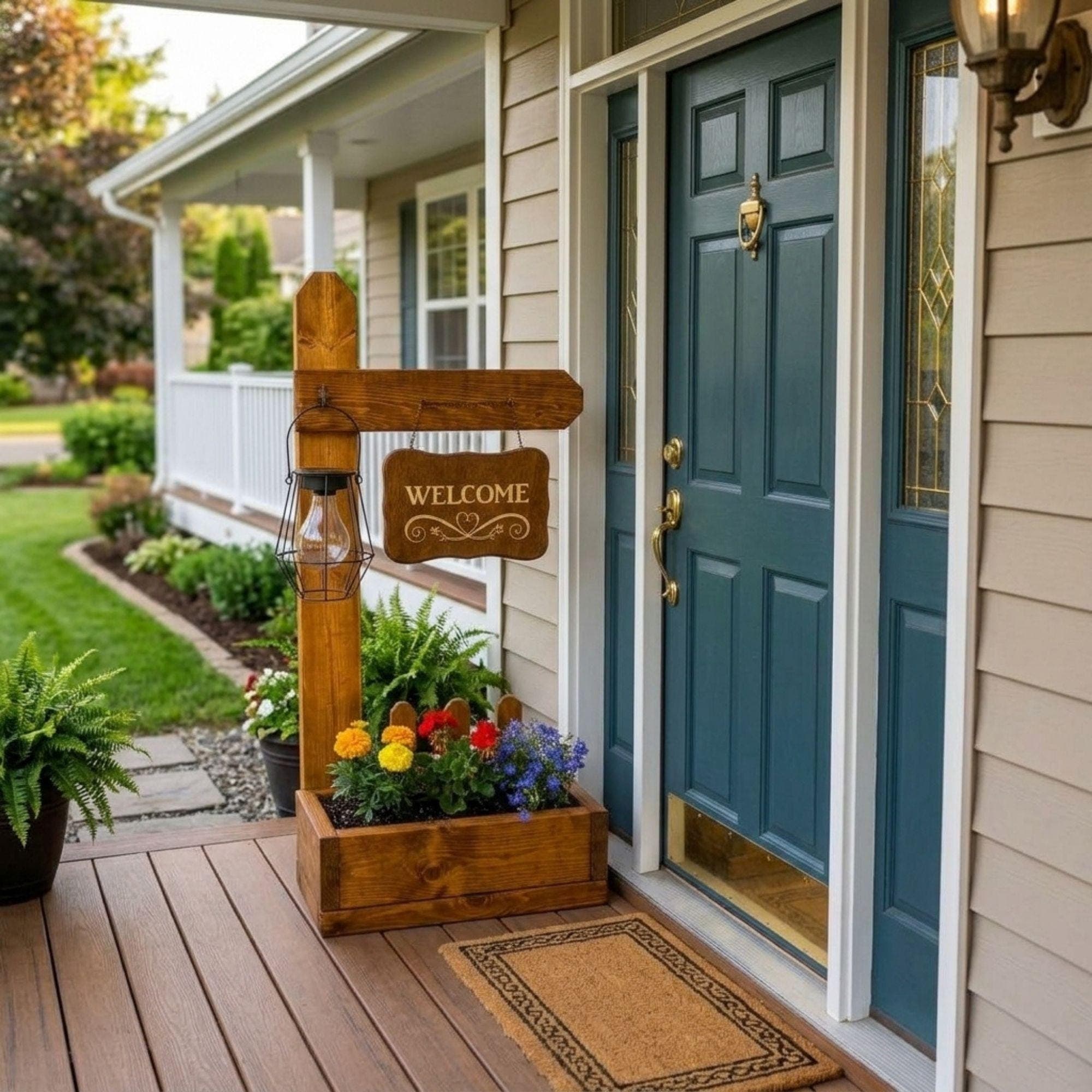 DIY Welcome Sign Planter Box Plans PDF | Front Porch Wooden Plant Stand | Hanging Basket Woodworking Blueprint | Garden Decor Project - view 6