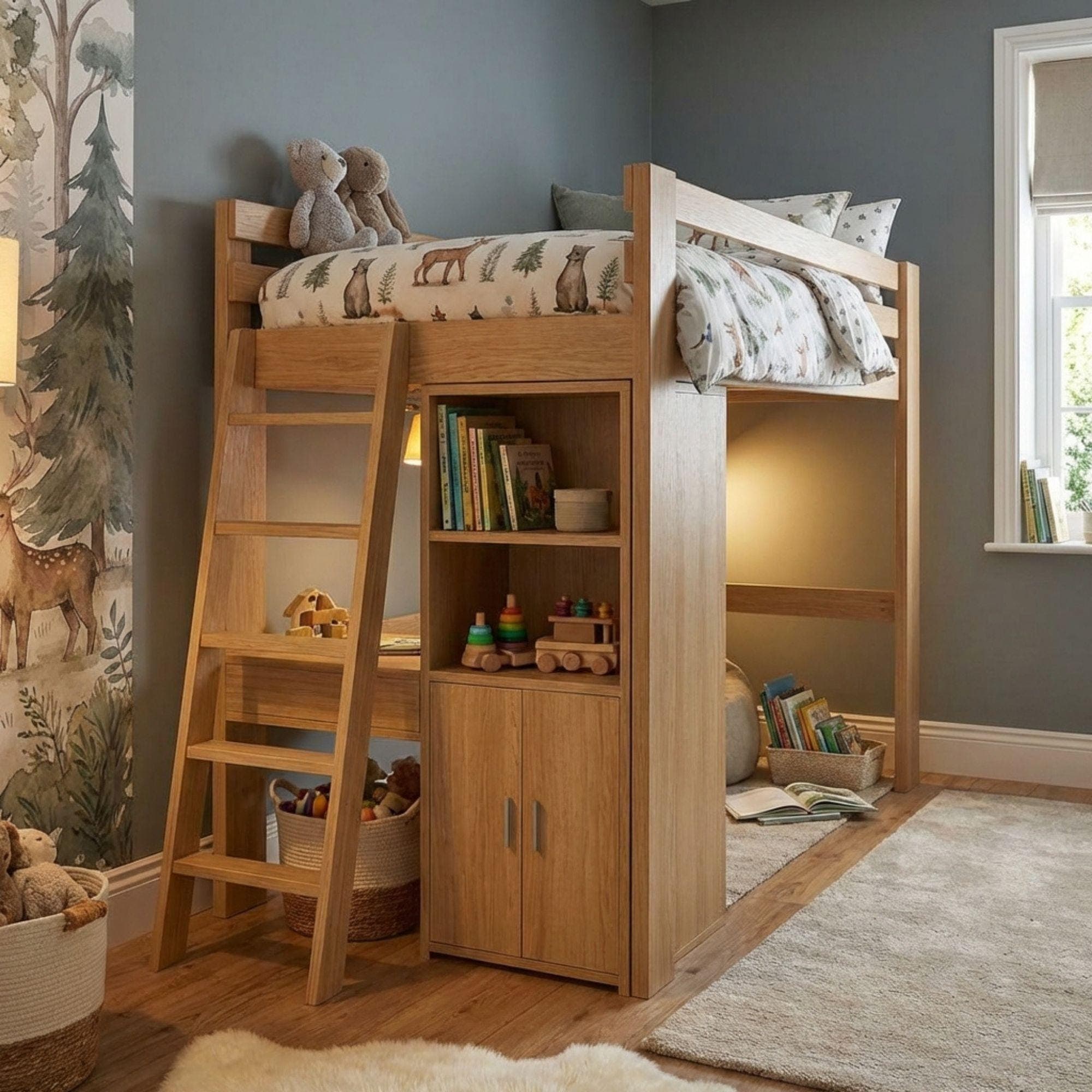 Twin Loft Bed DIY Plans with Stairs & Desk | Space Saving Blueprint (PDF Download) - view 6