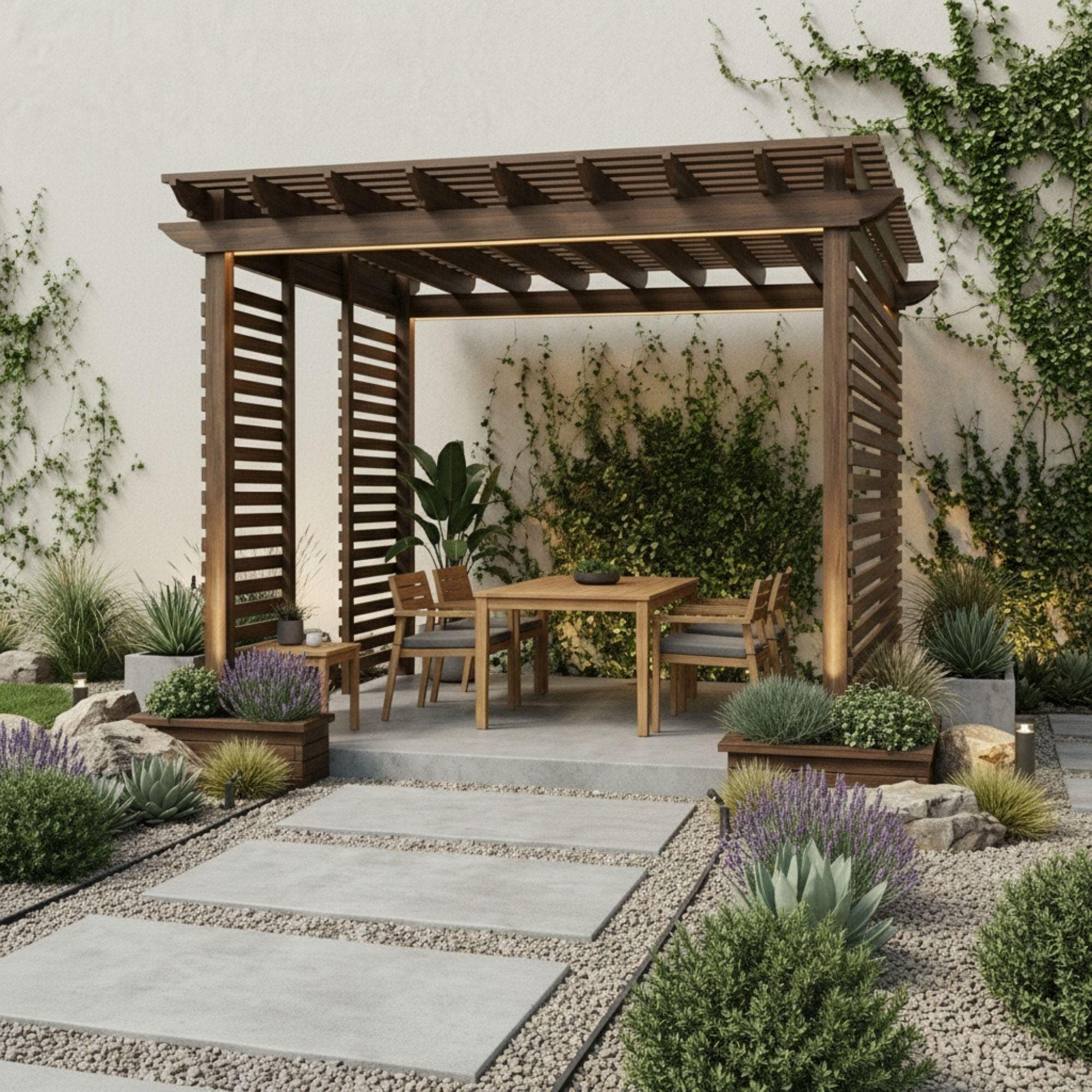 DIY Garden Pergolas Plans | Wood Pergolas Build Blueprint | Corner Privacy Pergola - view 4