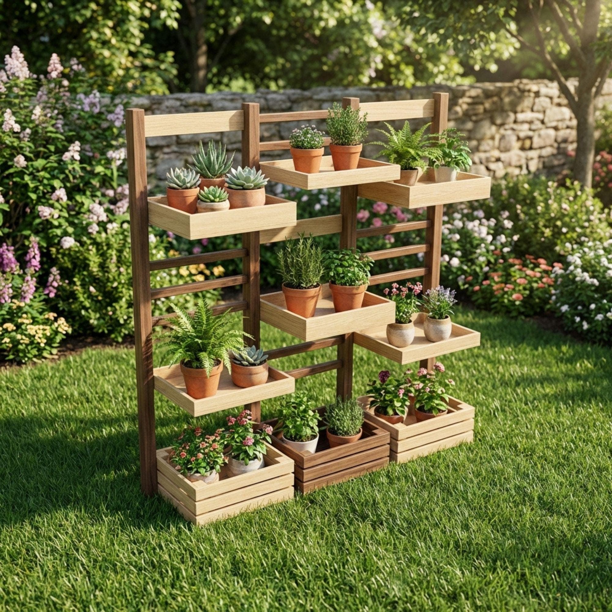 DIY Plant Stand Plans | Multi Tier Flower Pot Stand Blueprint |Outdoor Wooden Shelves PDF - view 5