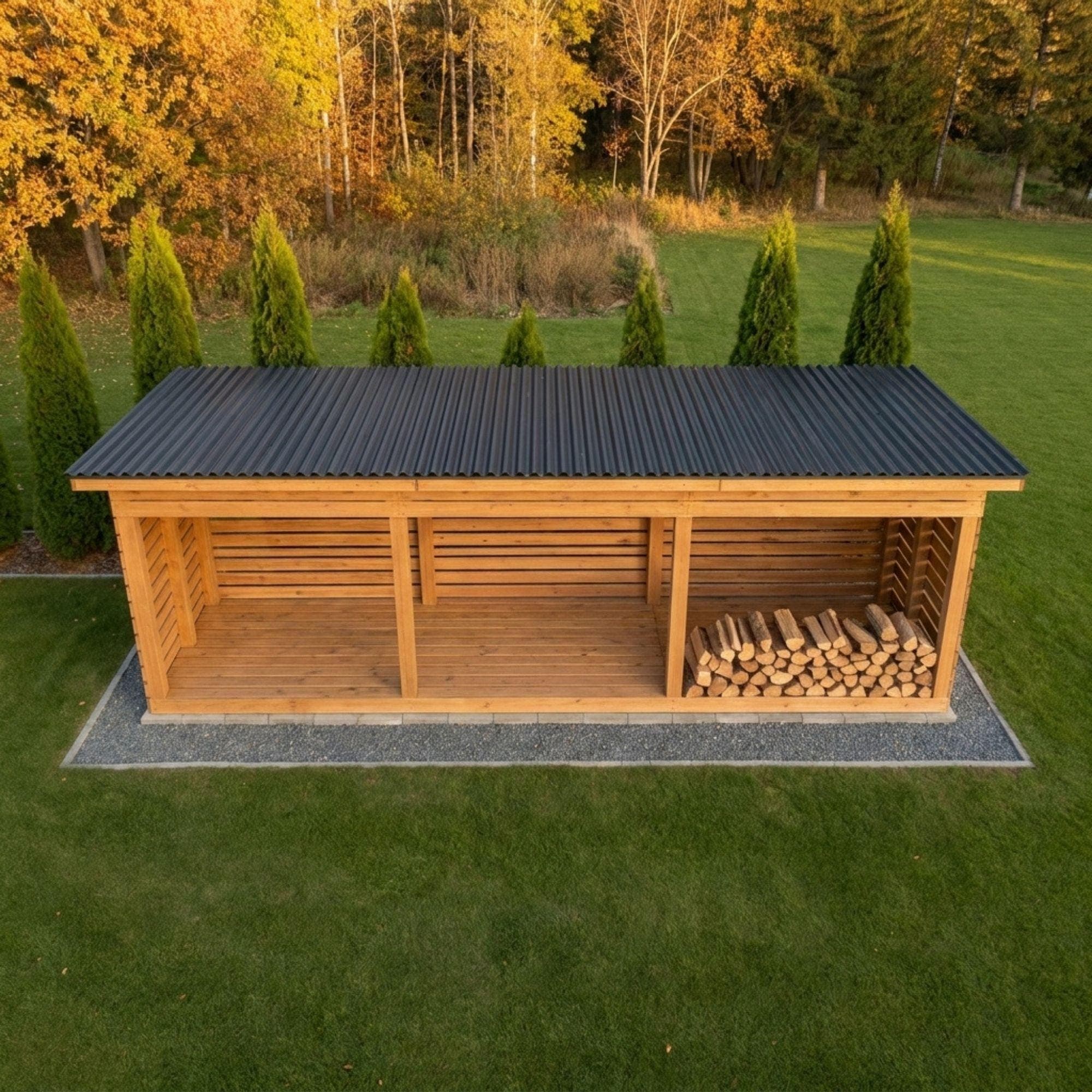 4x16 Firewood Shed DIY Plans PDF | 3 Cord Wood Storage Rack Blueprint | Large Dry Wood Shelter - view 4