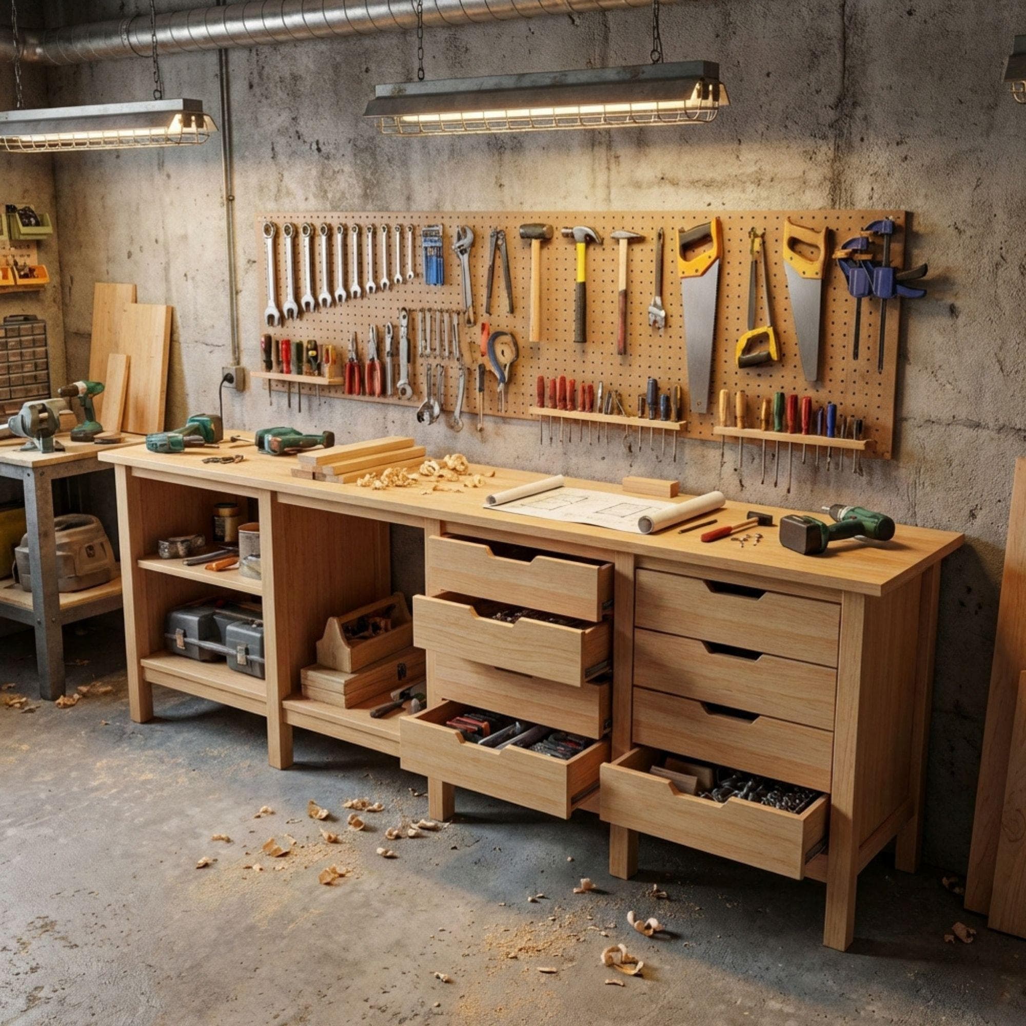 8ft Garage Workbench Plans | DIY Woodshop Table with Shelves (PDF Download) - view 9
