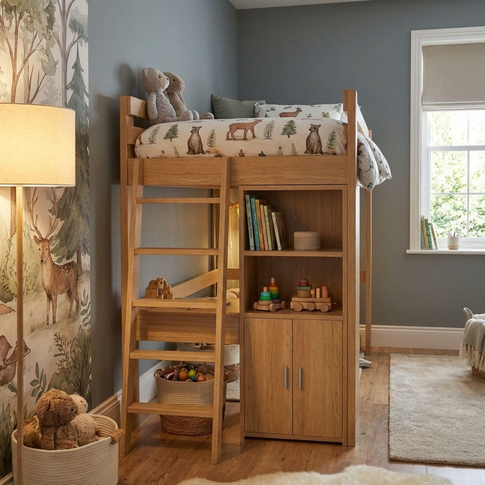 Twin Loft Bed DIY Plans with Stairs & Desk | Space Saving Blueprint (PDF Download) - view 7