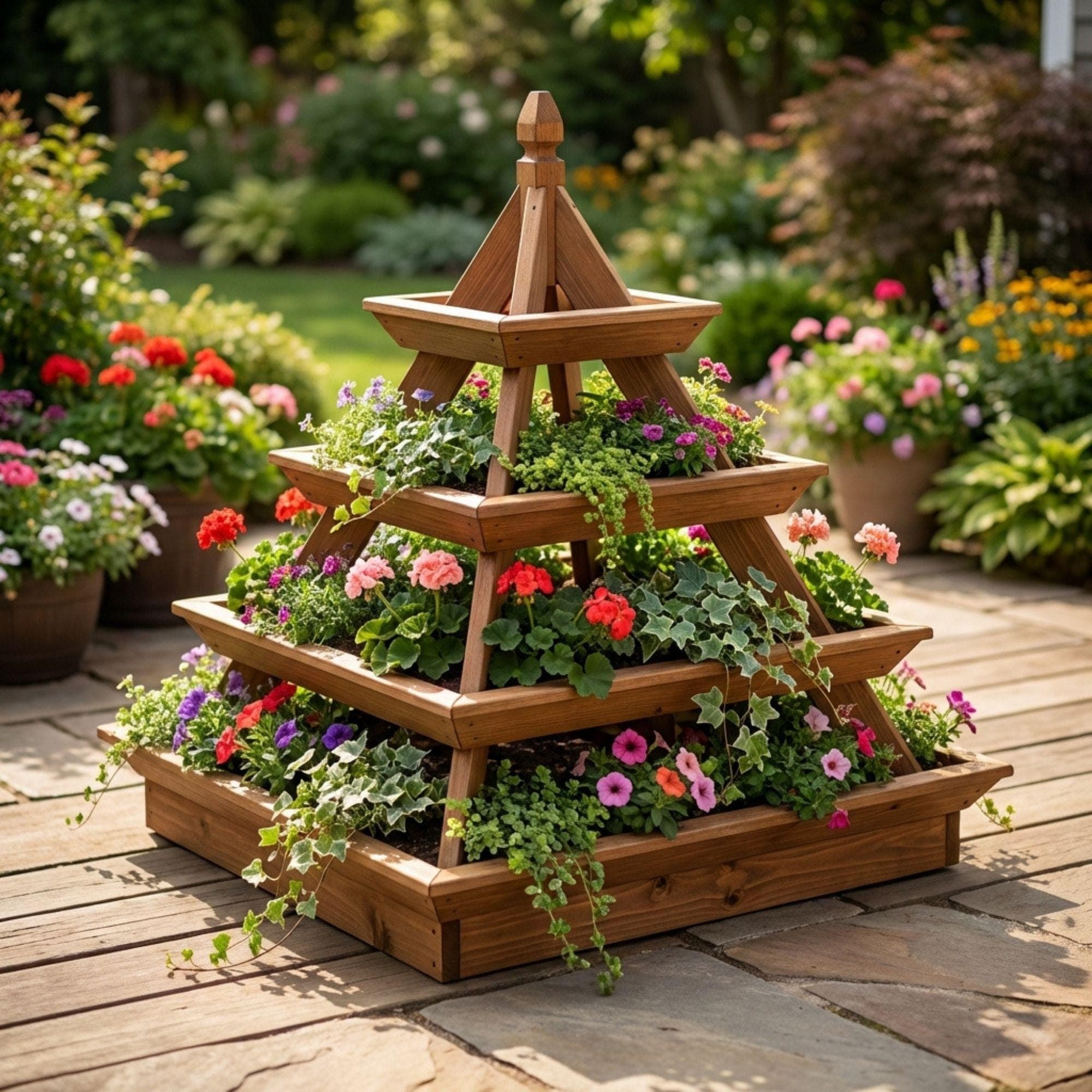 DIY Pyramid Strawberry Planter Plans | Wooden Strawberry Tower PDF | 4 Tier Planter Box Blueprint | Stacked Garden Bed - view 5