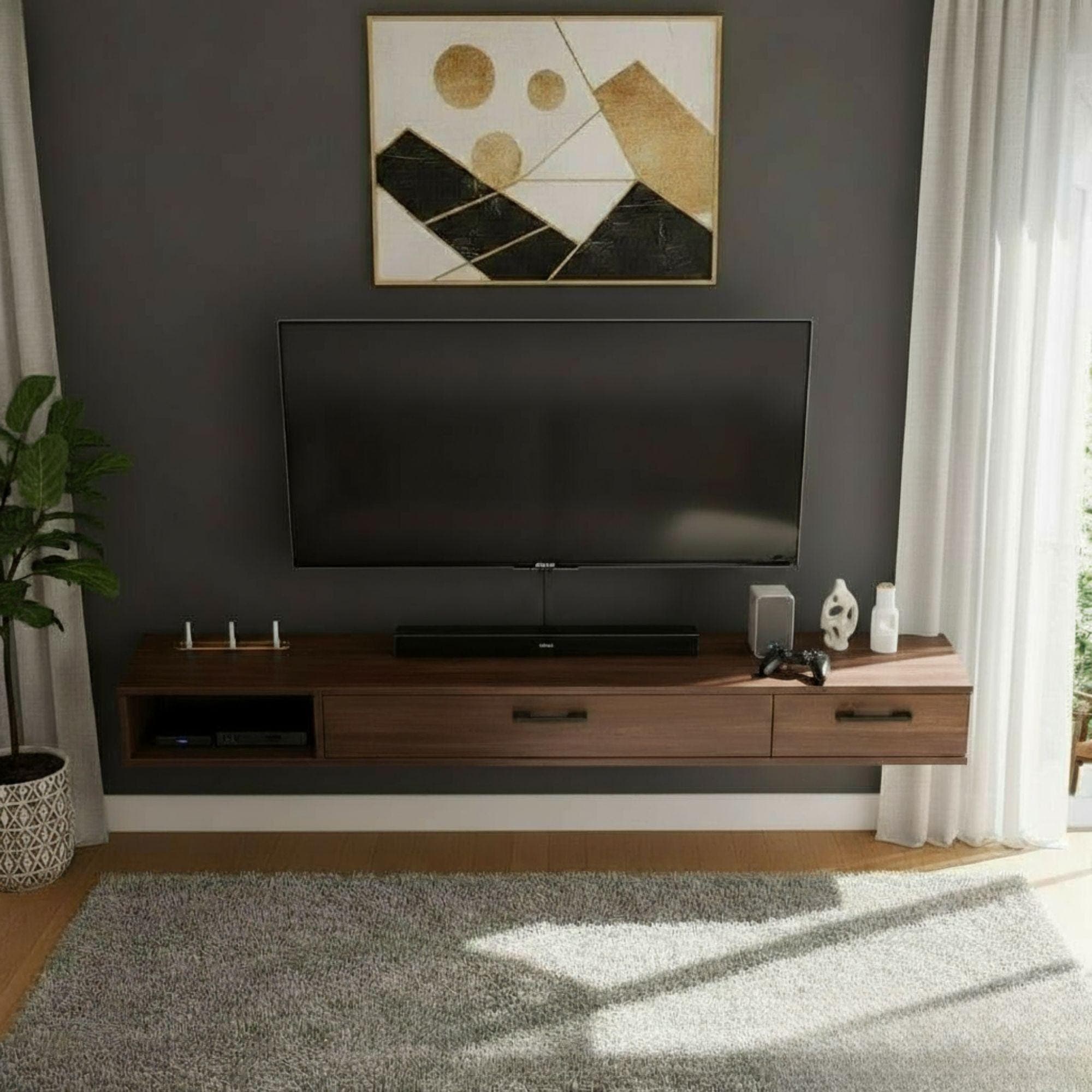 Floating TV Console Plan: Modern Walnut Wall-Mounted Design (Digital Download) - view 4