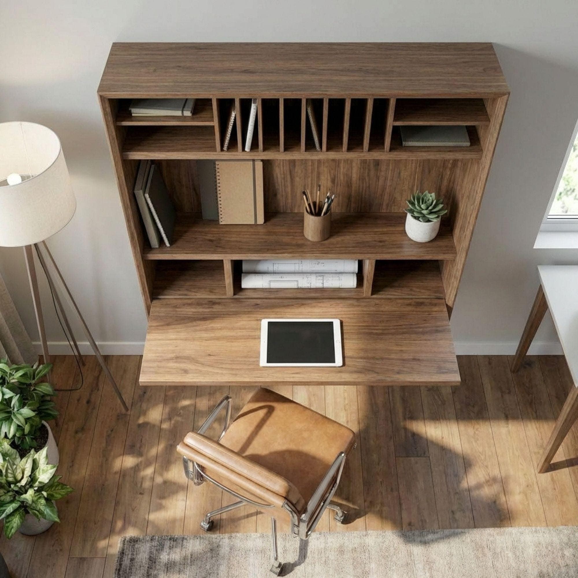 DIY Wall Mounted Murphy Desk Plans | Fold Down Shelf Blueprint (PDF Download) - view 5