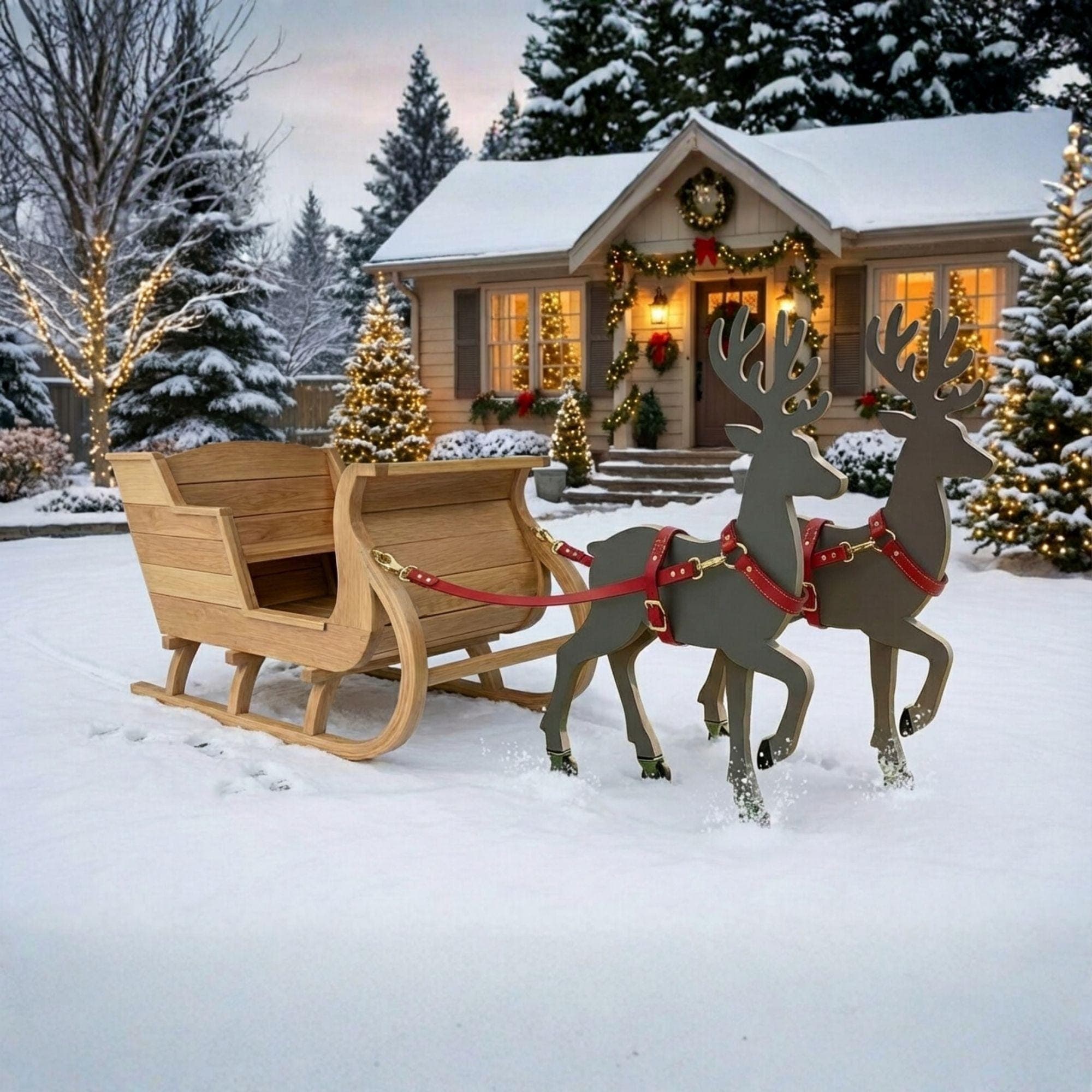DIY Santa Sleigh & Reindeer Plans | Life-Size Outdoor Christmas Yard Display | Wooden Holiday Decor Blueprint | Digital PDF Pattern - view 2
