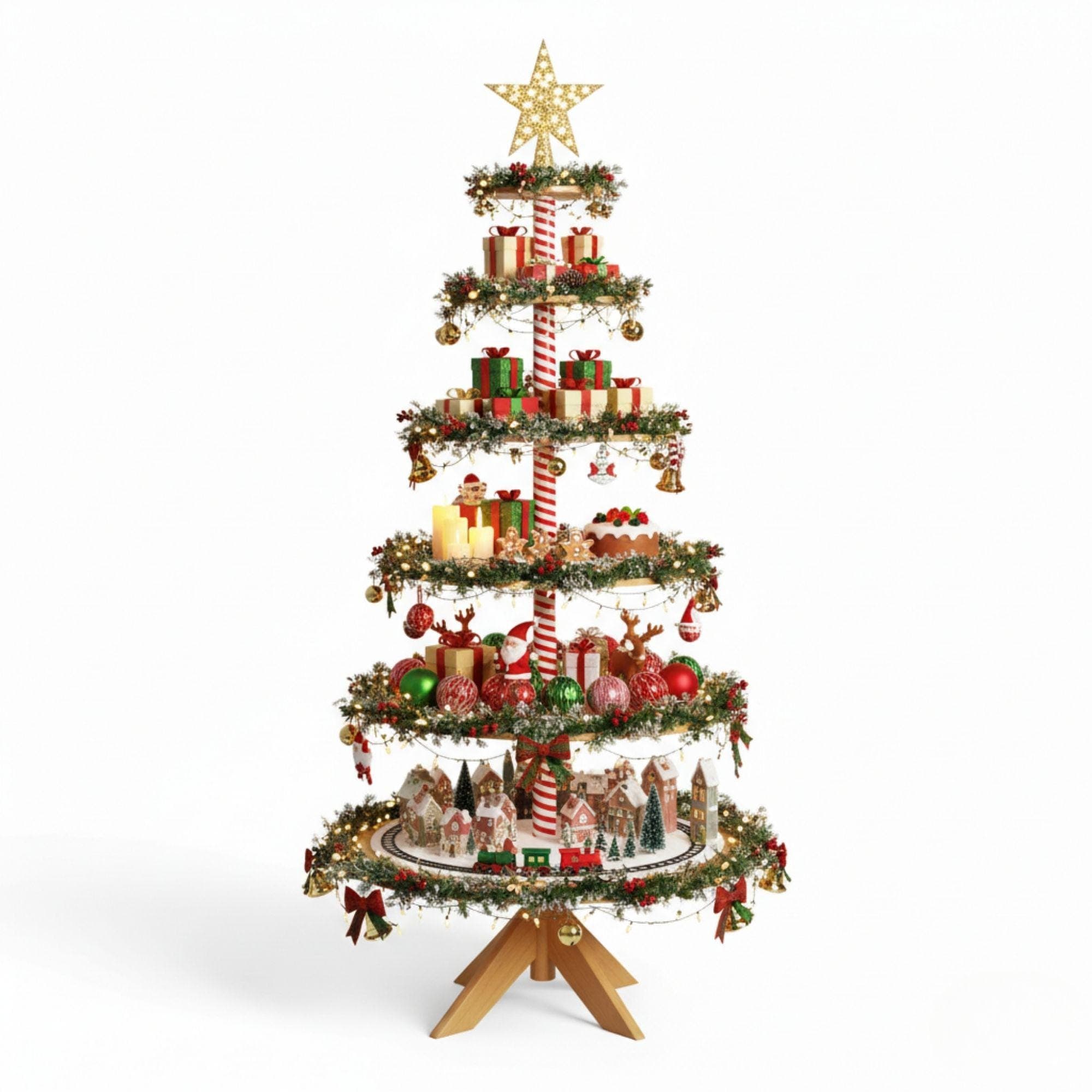 Christmas Village Tree Stand Plans | DIY Tiered Display Shelf Instructions | Wooden Miniature Village Platform | Woodworking Pattern - view 2