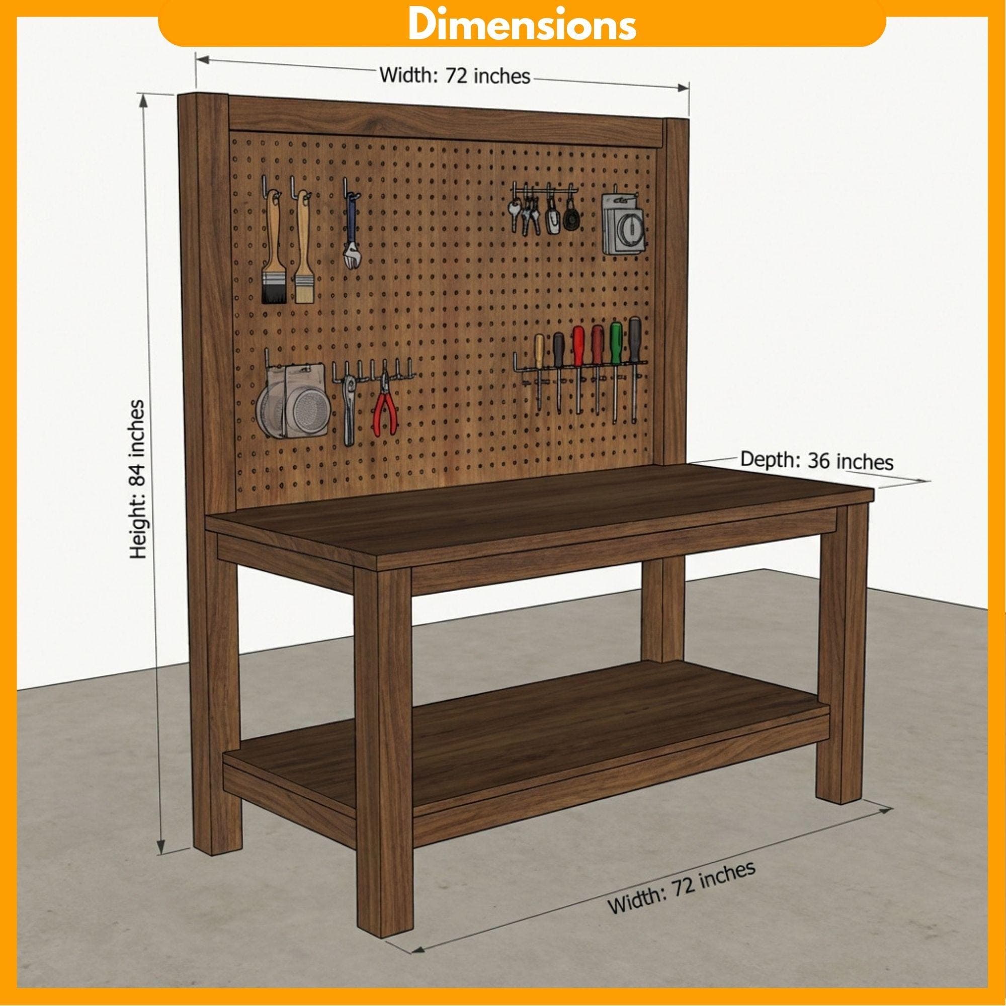 DIY Workbench Plans | Garage Workbench with Pegboard PDF | Wood Workbench Shelf | Easy DIY Garage Workshop Workbench - view 2