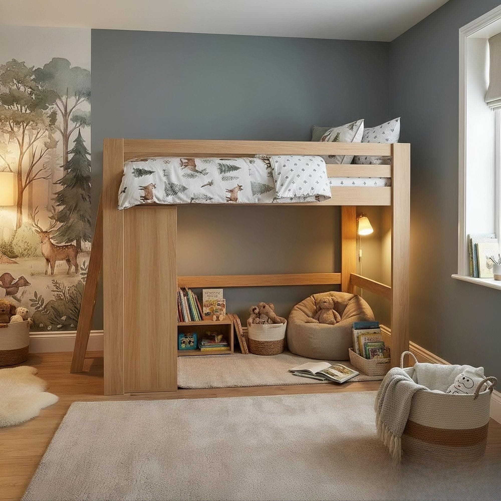 Twin Loft Bed DIY Plans with Stairs & Desk | Space Saving Blueprint (PDF Download) - view 5