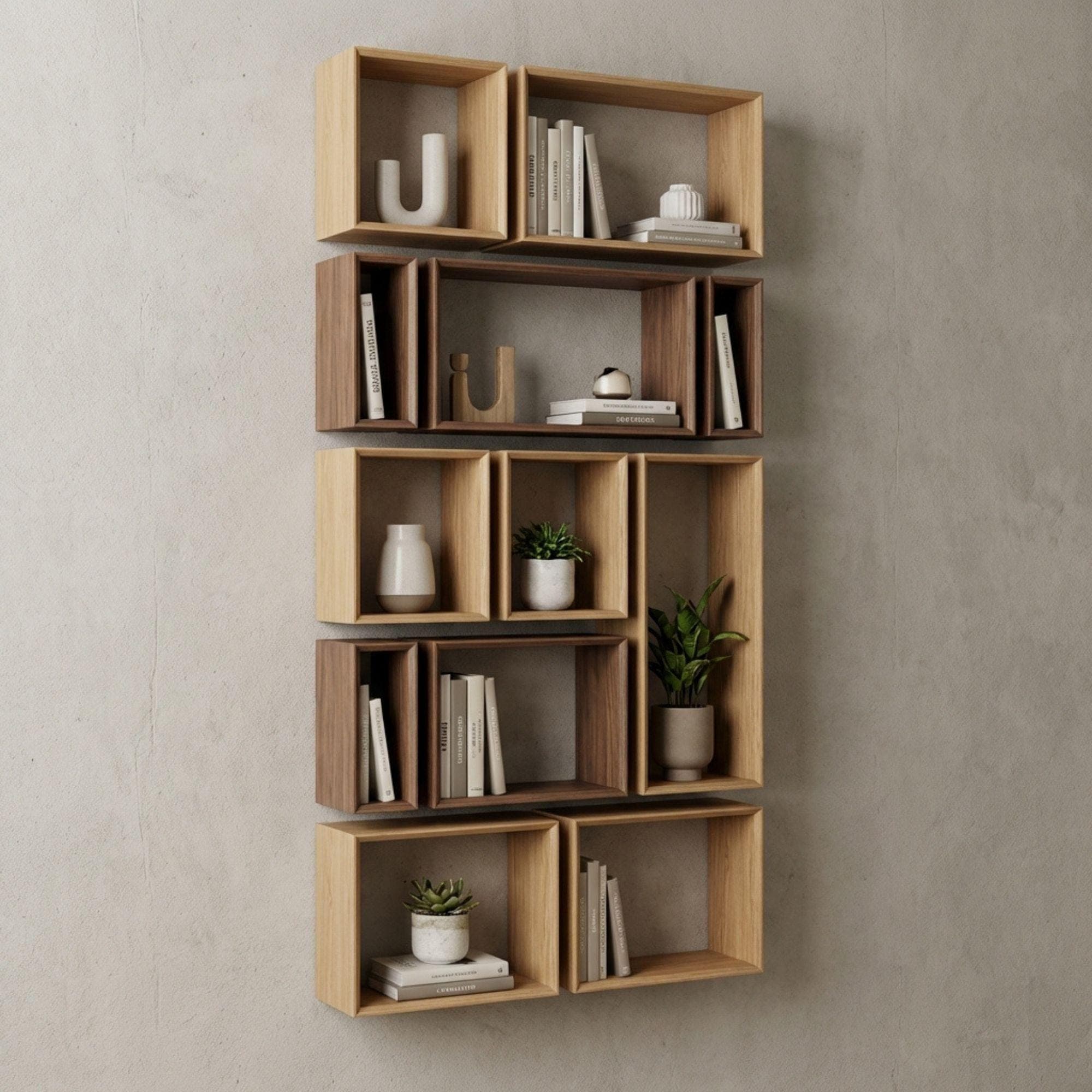 DIY Geometric Bookshelf Plans | Large Asymmetrical Bookcase Blueprint | Abstract Wall Book Shelves PDF - view 5