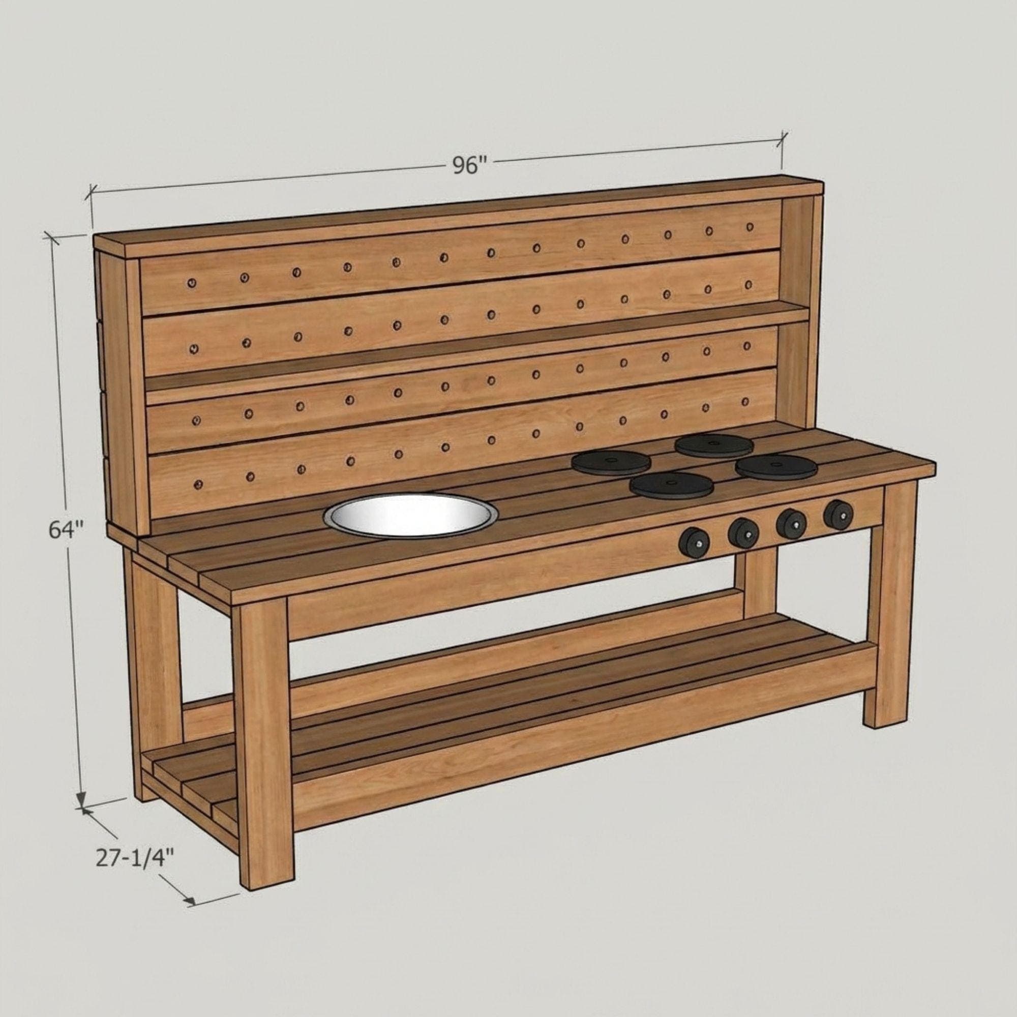 DIY Mud Kitchen Plans PDF | Outdoor Play Kitchen Blueprint | Large Montessori Pretend Play Station | Toddler Wooden Kitchen Build Guide - view 2